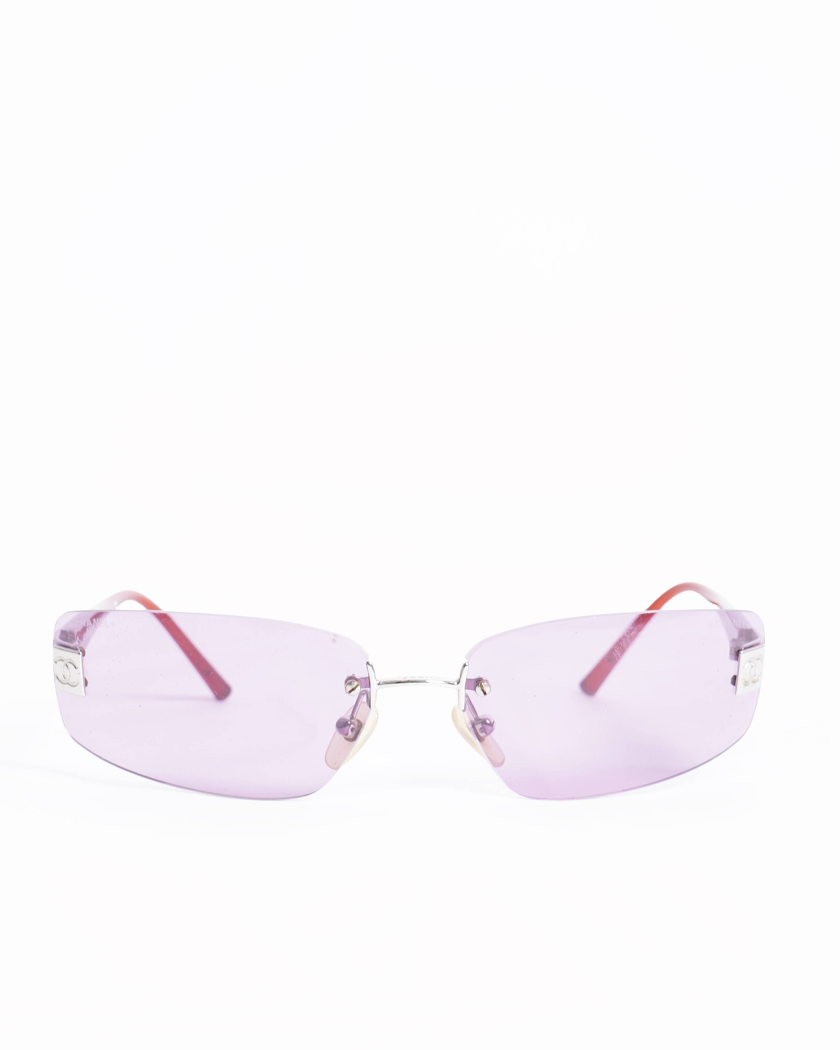 Chanel Rimless Pink Lens Rectangular Vintage Women's Sunglasses