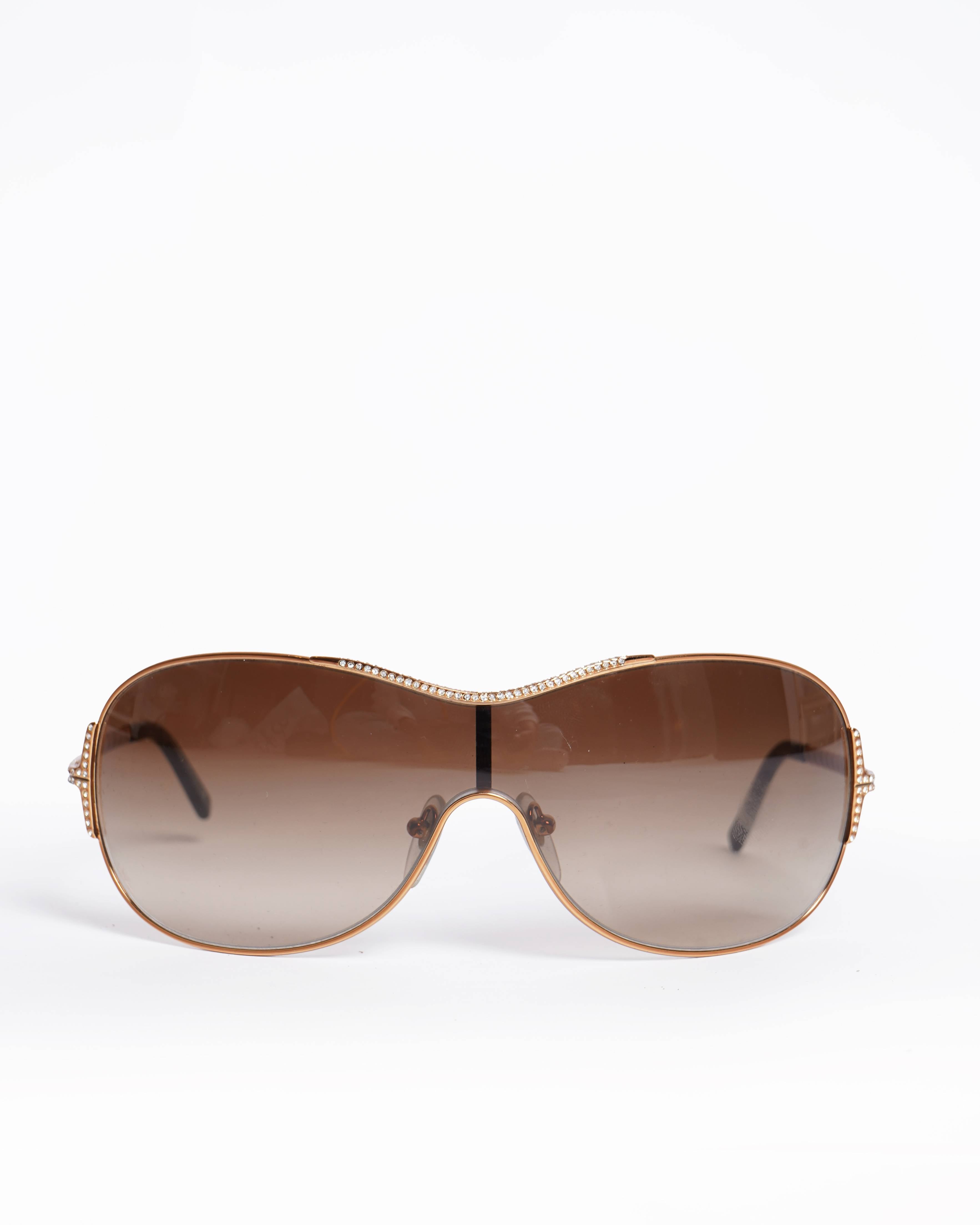 Salvatore Ferragamo Gold-Tone Shield Sunglasses with Twisted Temple Detail