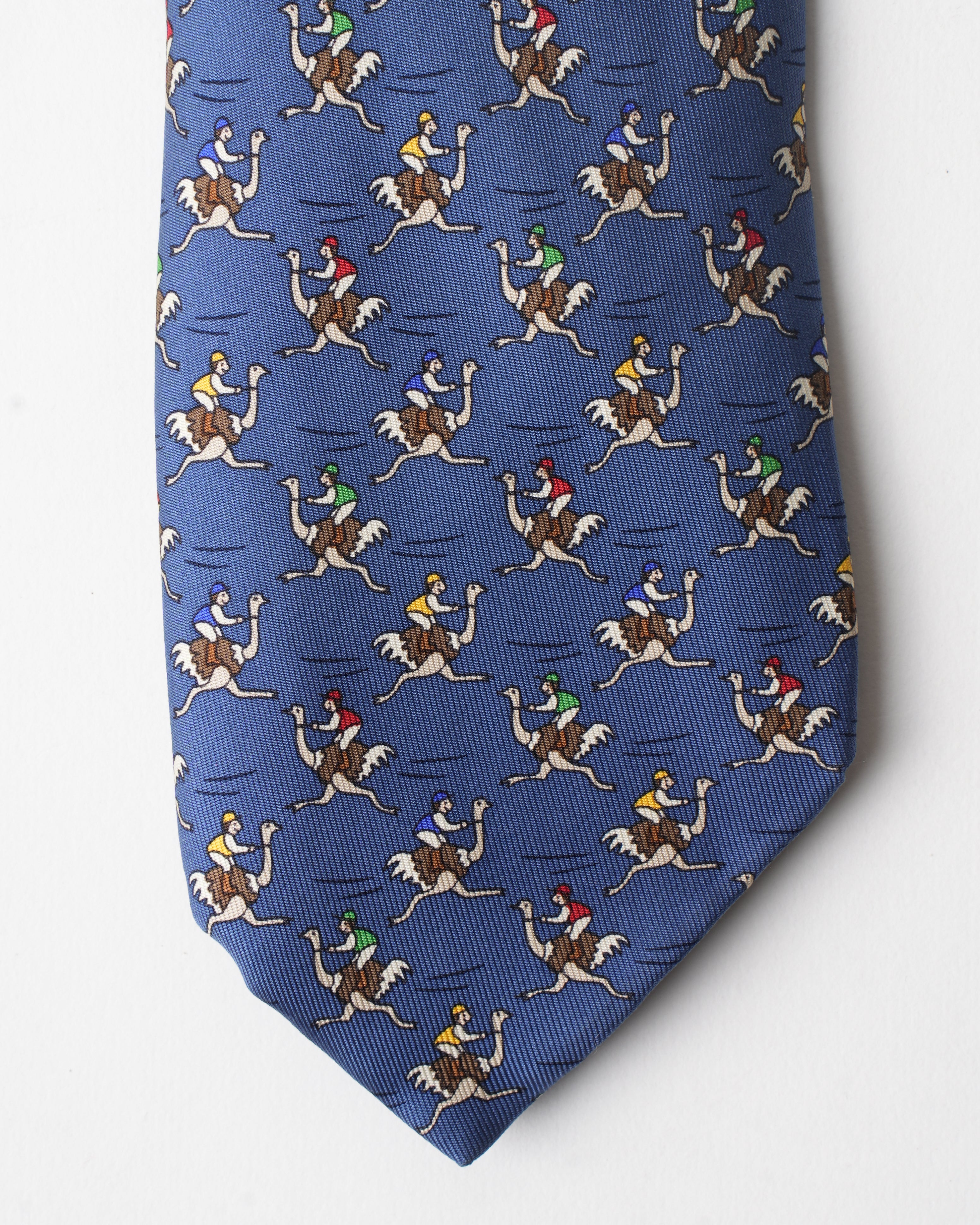 Hermes Vintage Silk Blue Ostrich Mens Tie