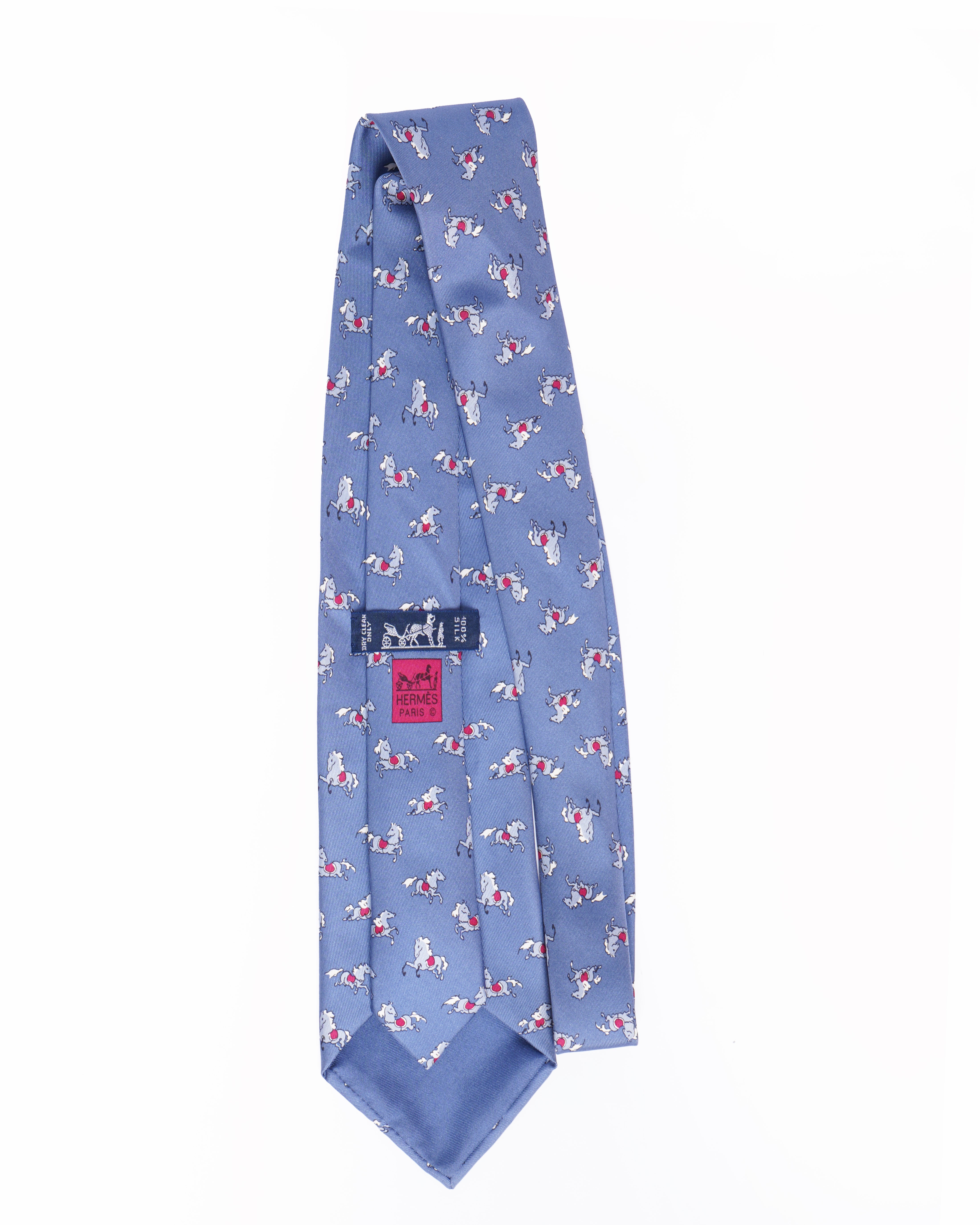 Hermes All Ober Horse Tie In Blue