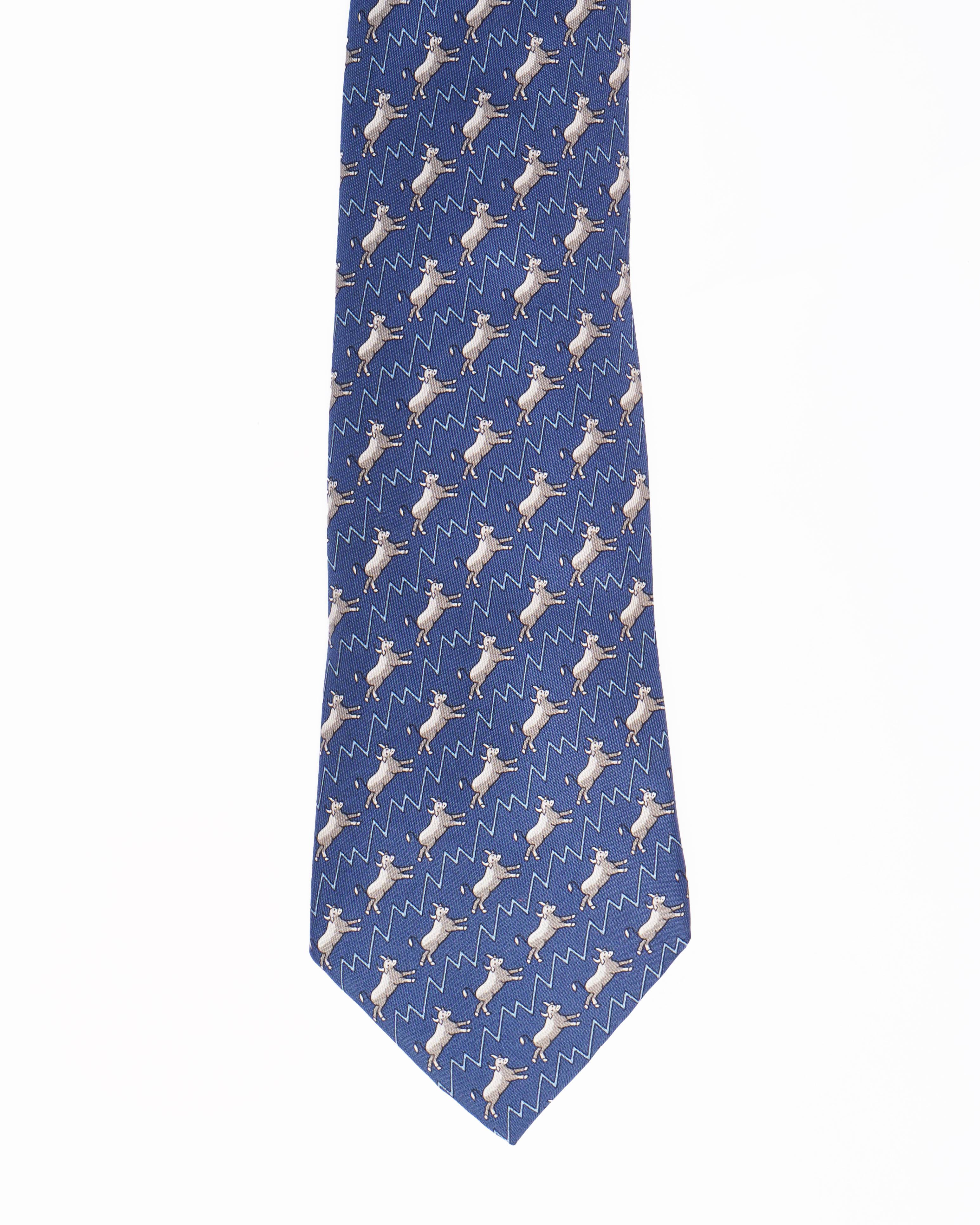 Hermes Bull Tie In Blue