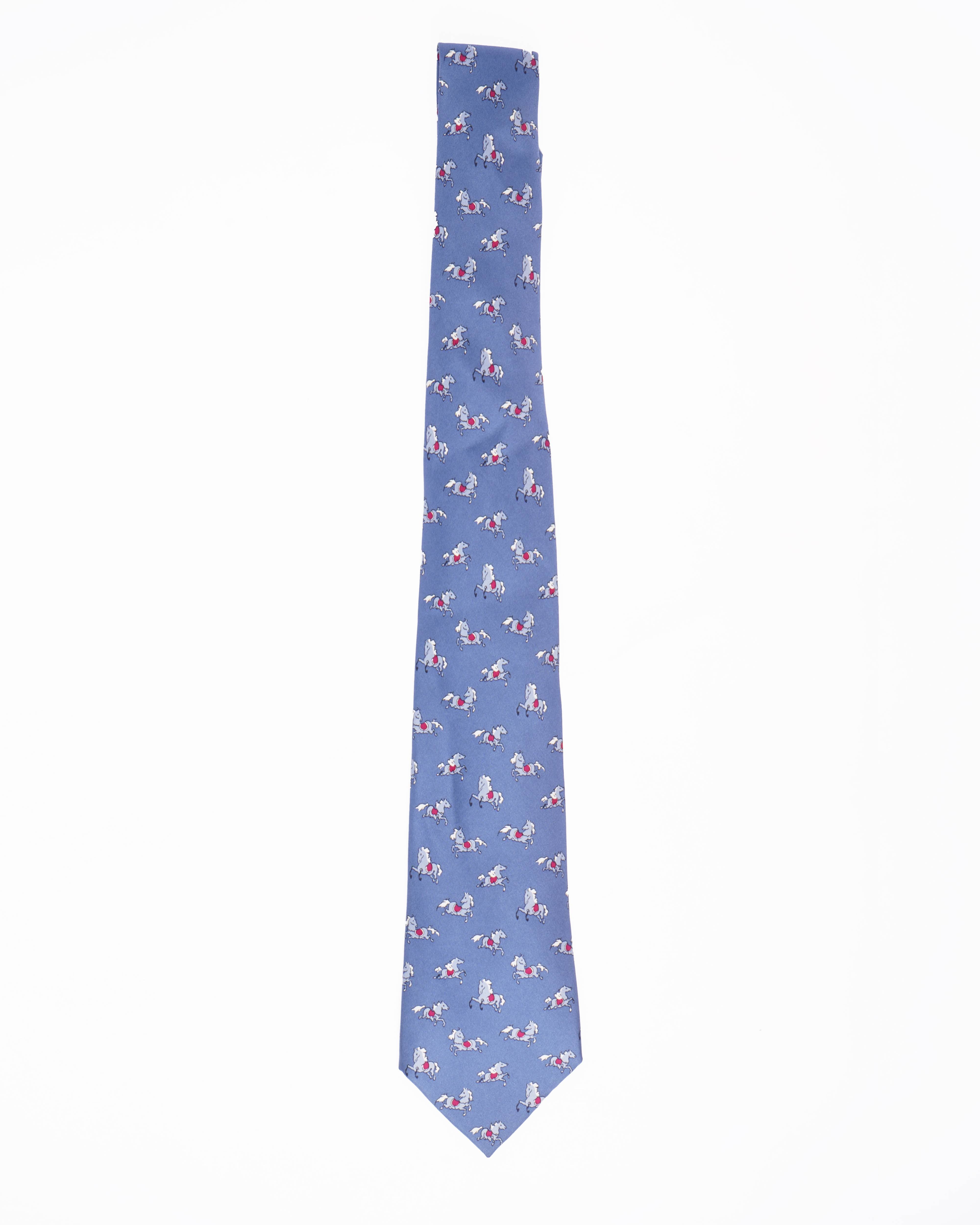 Hermes All Ober Horse Tie In Blue