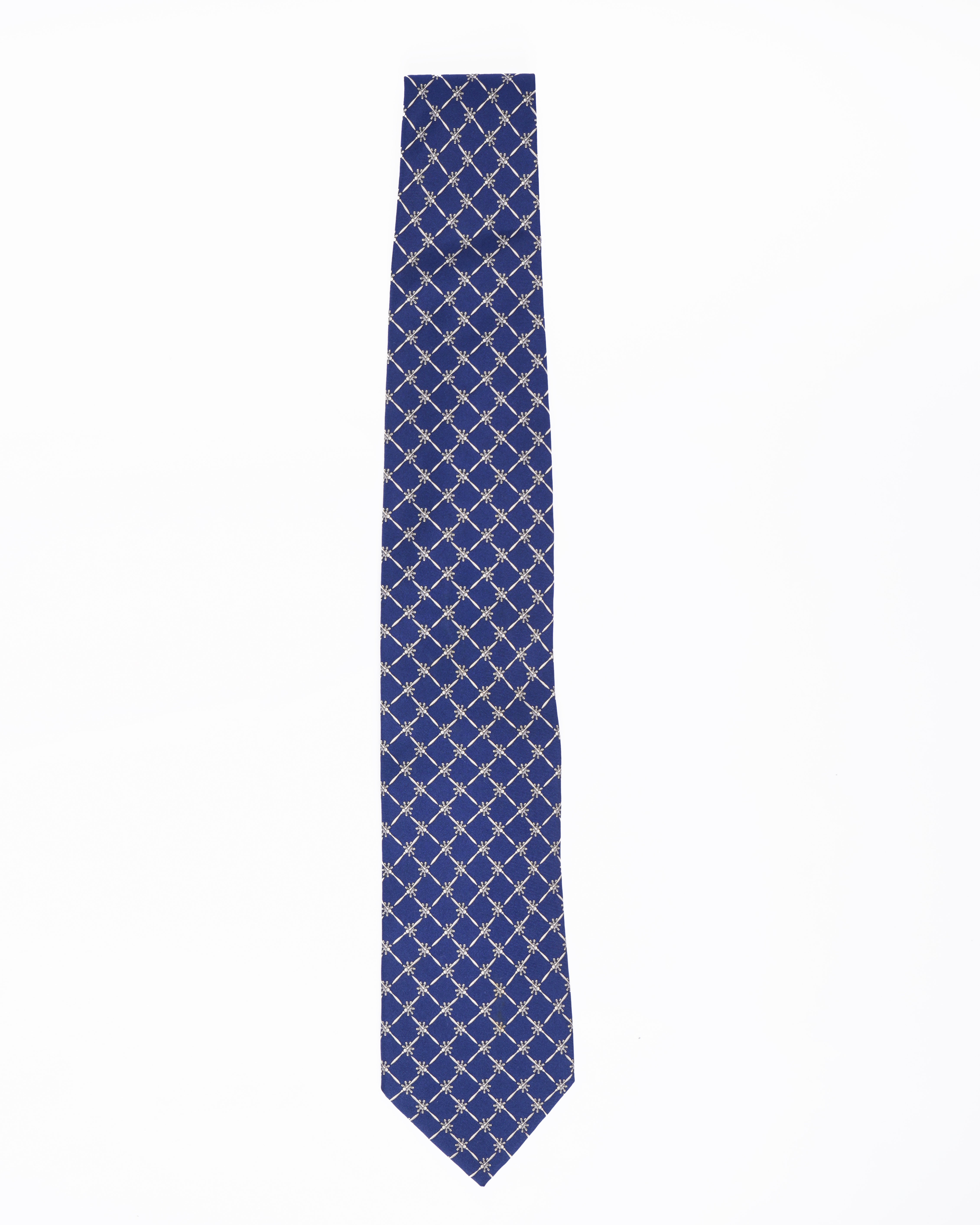 Dunhill Grid Pattern Tie in Navy Blue