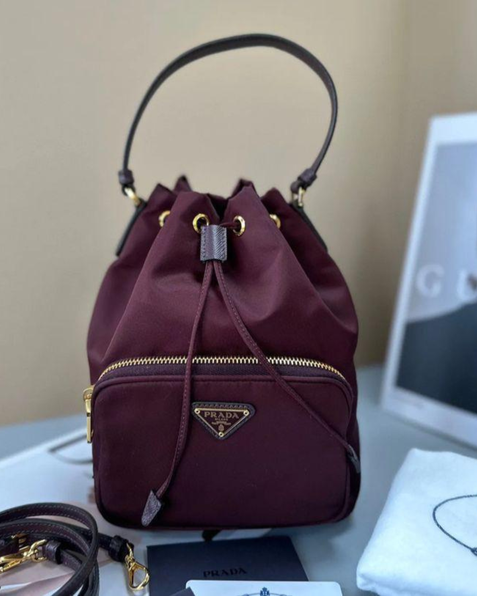 Prada fabric bucket bag deals