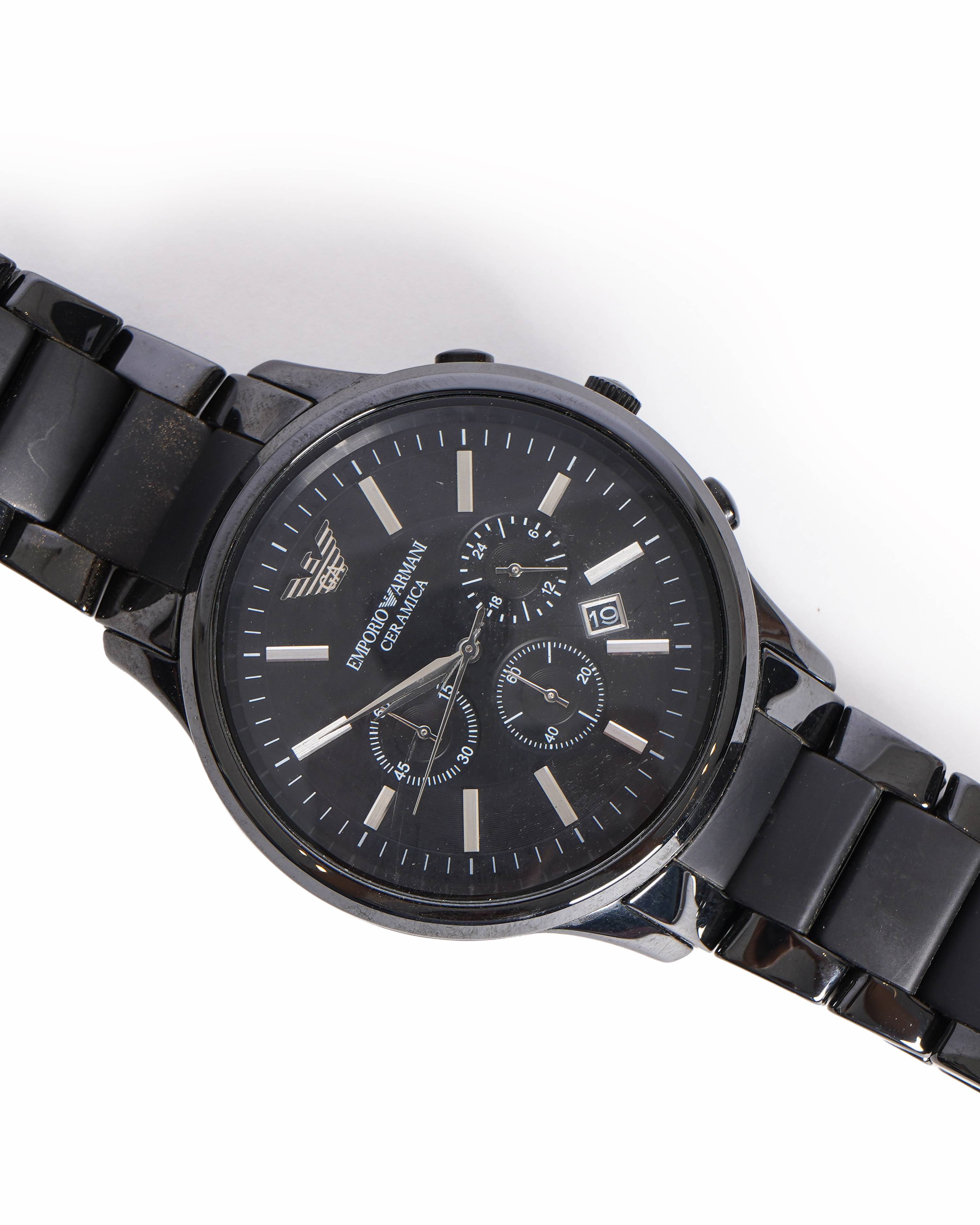 Emporio Armani Men's Black Dial Ceramic Watch