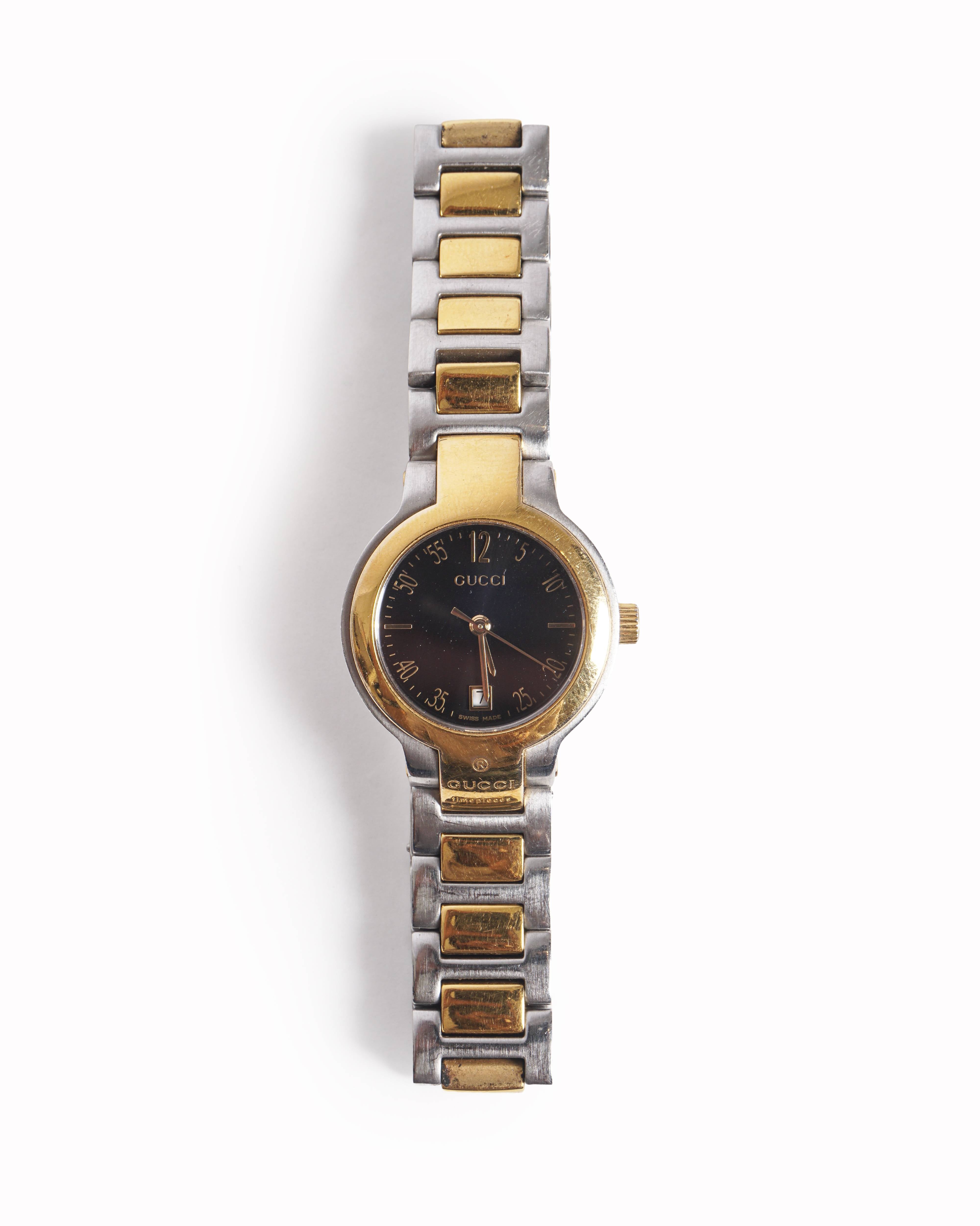 Vintage Gucci Swiss Made Two-Tone Black Dial Watch
