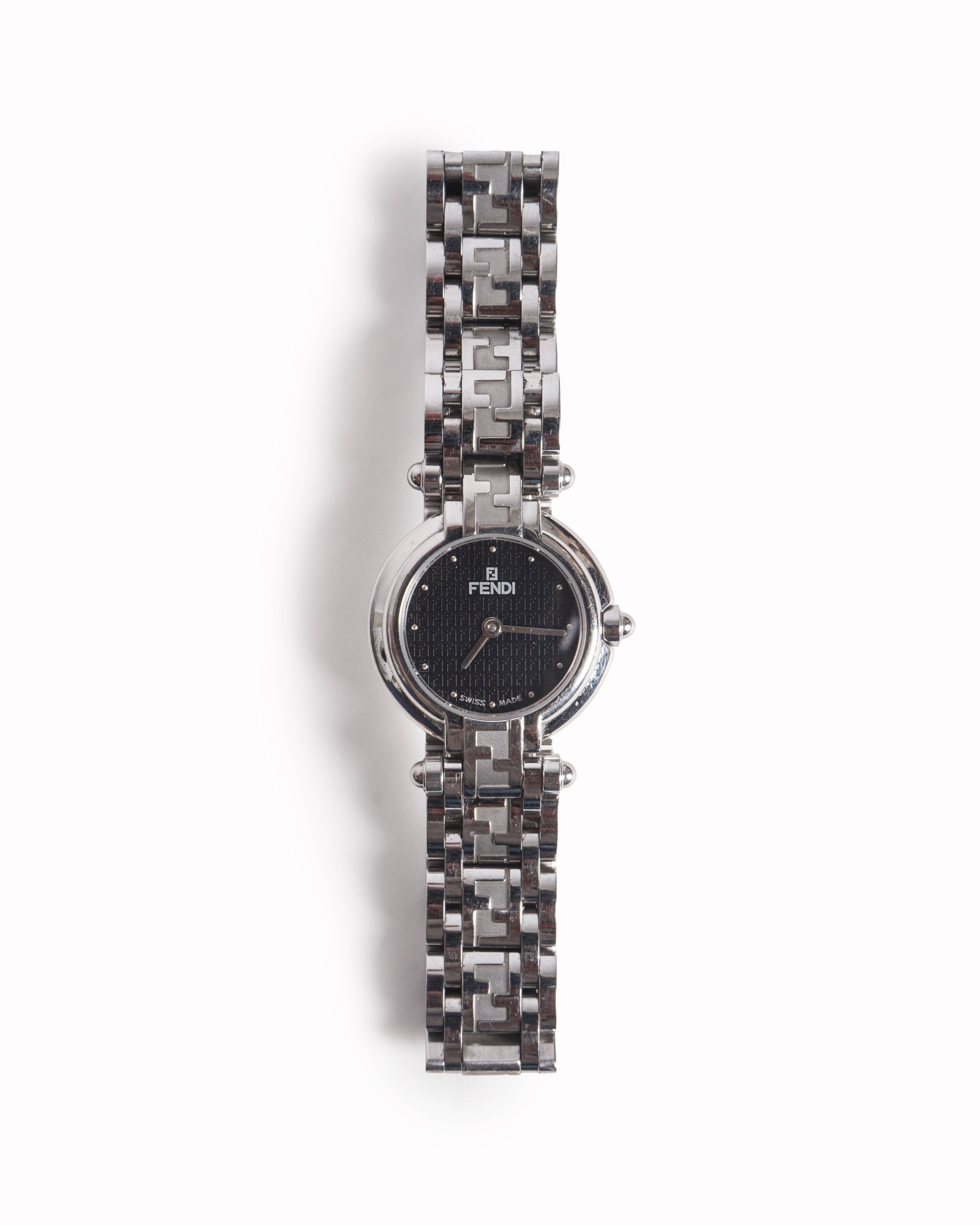 Vintage Fendi Swiss Made Silver-Tone FF Logo Link Watch