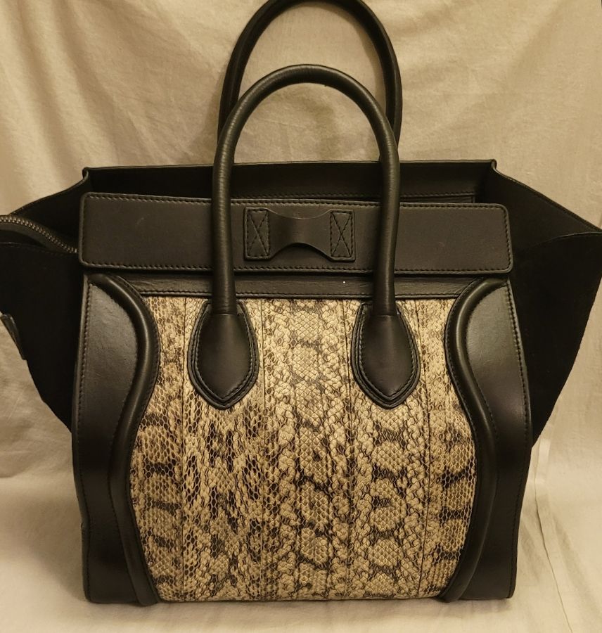 Celine Black & Beige Python & Leather Luggage Mini Tote Bag