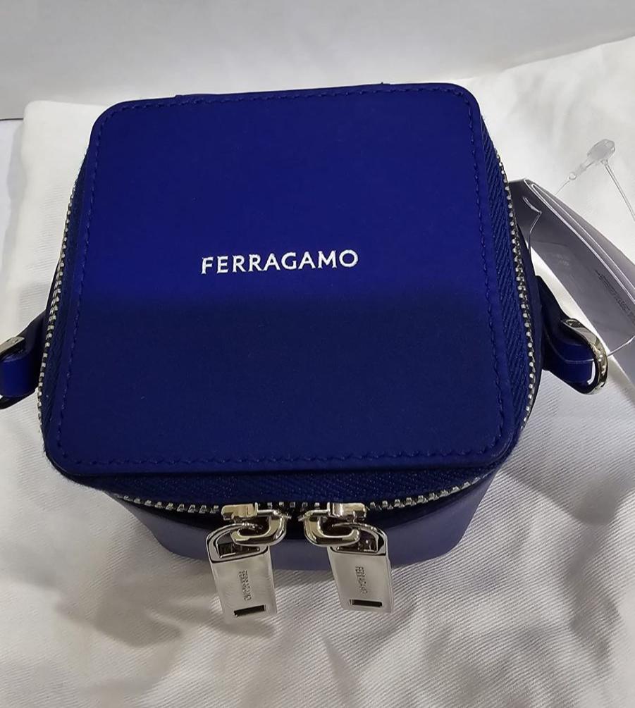 *NEW*Salvatore Ferragamo Womens Black Mini Box Crossbody With Top Handle In Blue