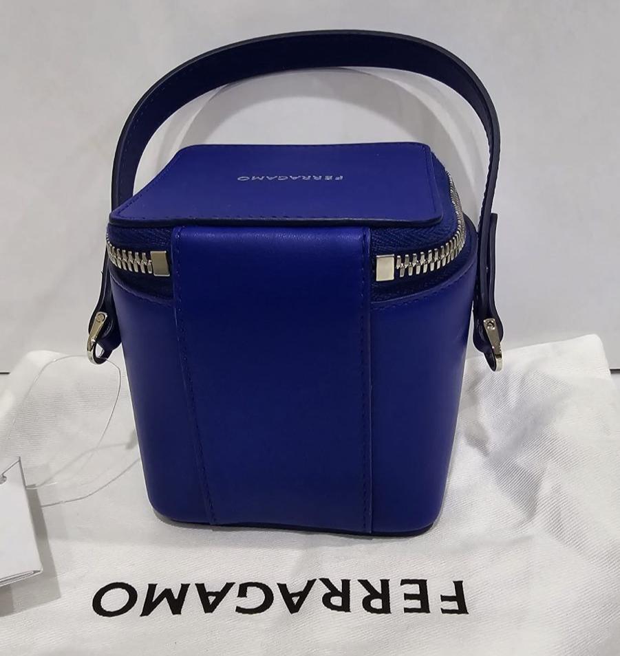 *NEW*Salvatore Ferragamo Womens Black Mini Box Crossbody With Top Handle In Blue
