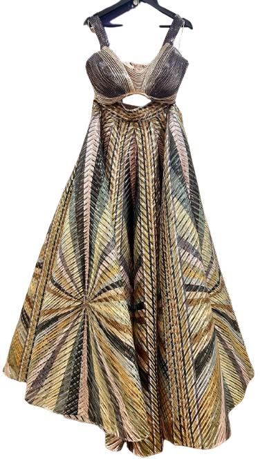 Amit Aggarwal Metallic Striped Gown