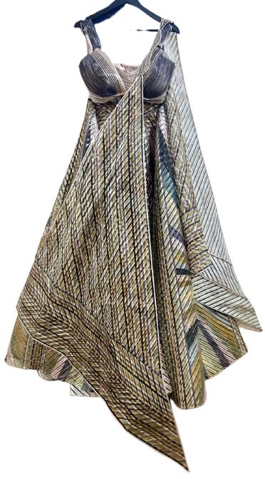 Amit Aggarwal Metallic Striped Gown