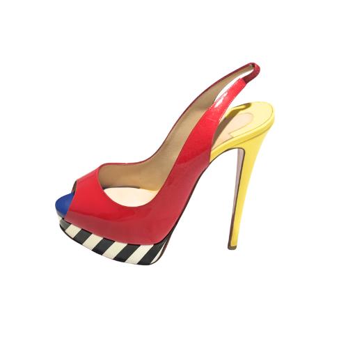 New Christian Louboutin Multi colour Patent Leather Lady Peep Toe Platform Pumps