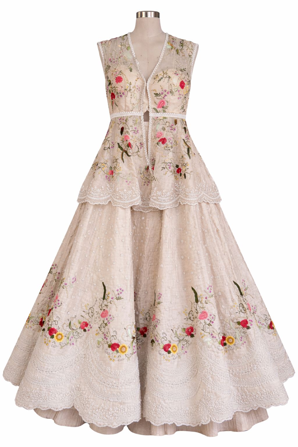 Anushree Reddy Airah Organza Multi-Colored Thread Embroidered Jacket Lehenga Set