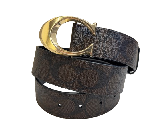 Belt Men Coach Belt Buckle Pre-Loved Coach Leather Belt With Gold