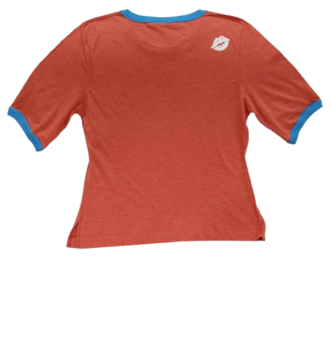 New Ganni Orange Peprika Women's T shirt With Blue Accent
