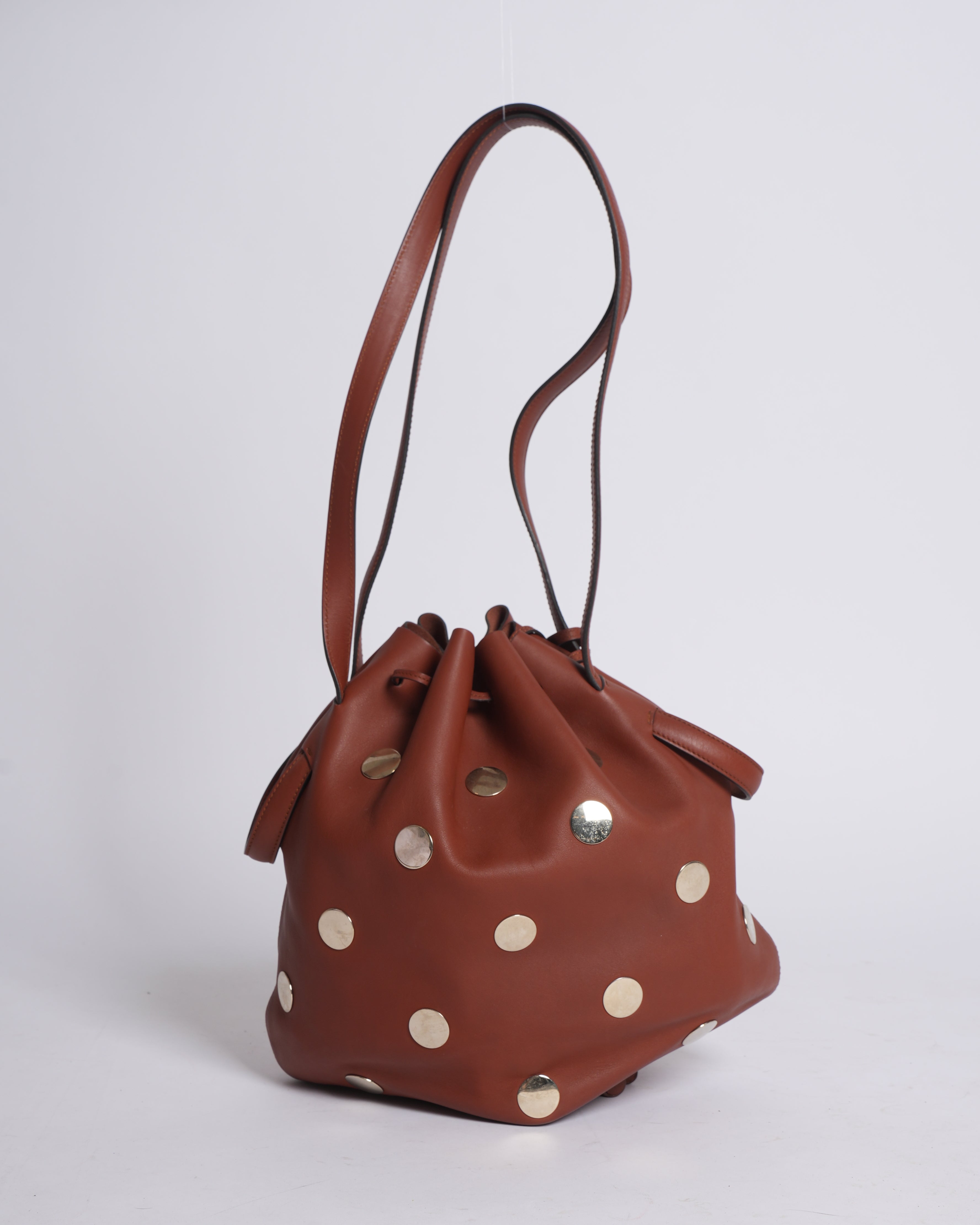 Tod's brown leather metallic stud bucket bag