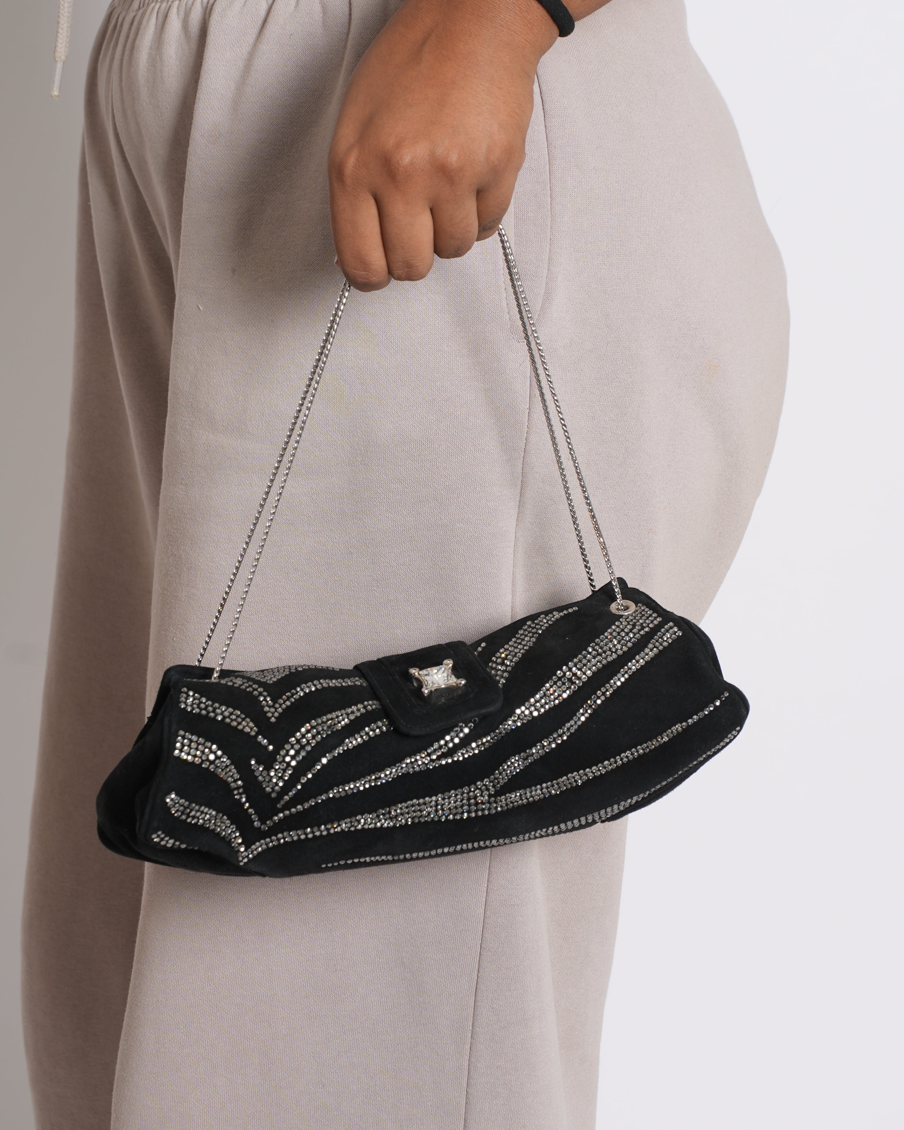 Judith Leiber Shoulder Bag In Black Suede