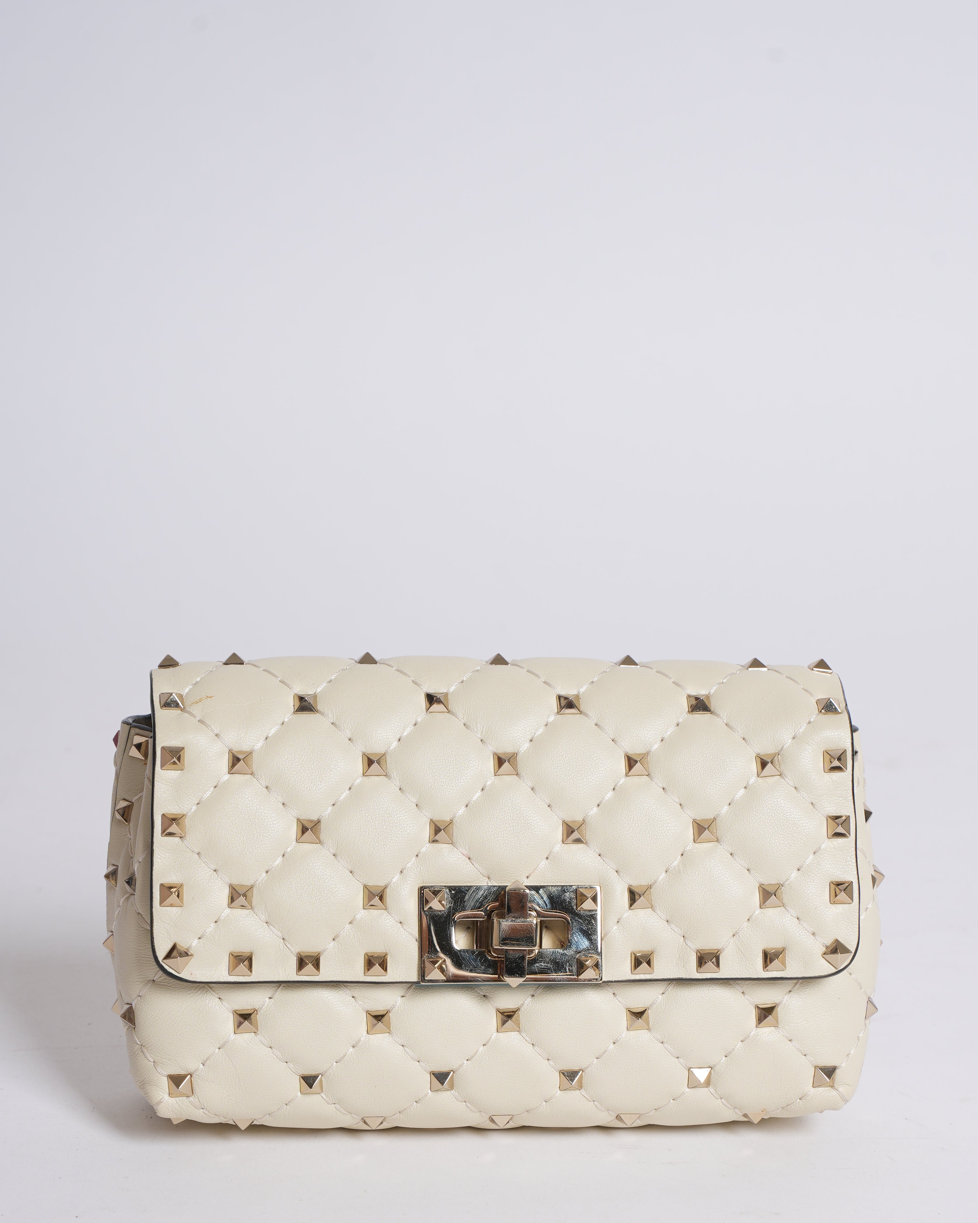 Valentino Garavani White Rockstud Spike Leather Waist Belt Bag