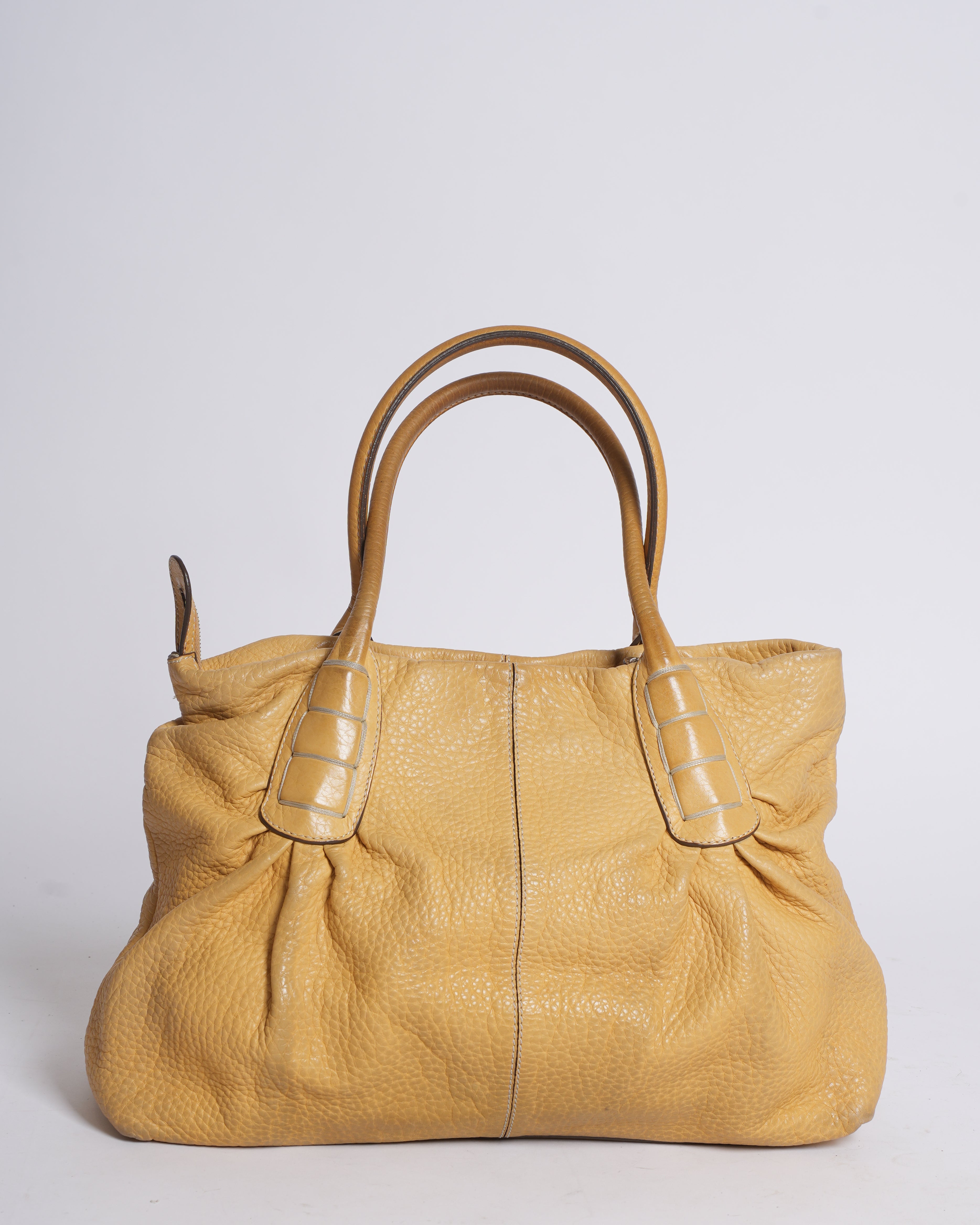 Tods Pebbled Leather Mustard Handbag