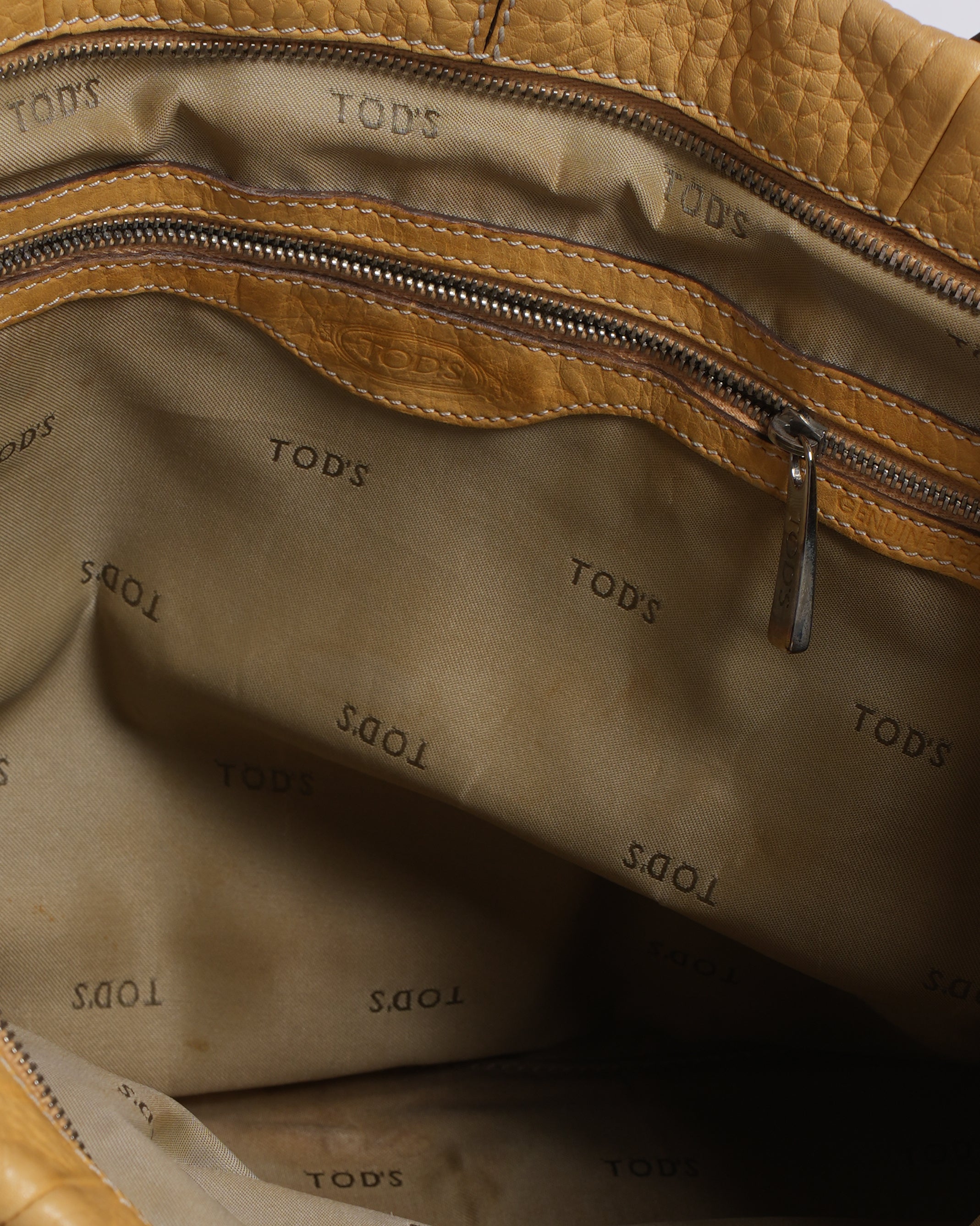 Tods Pebbled Leather Mustard Handbag