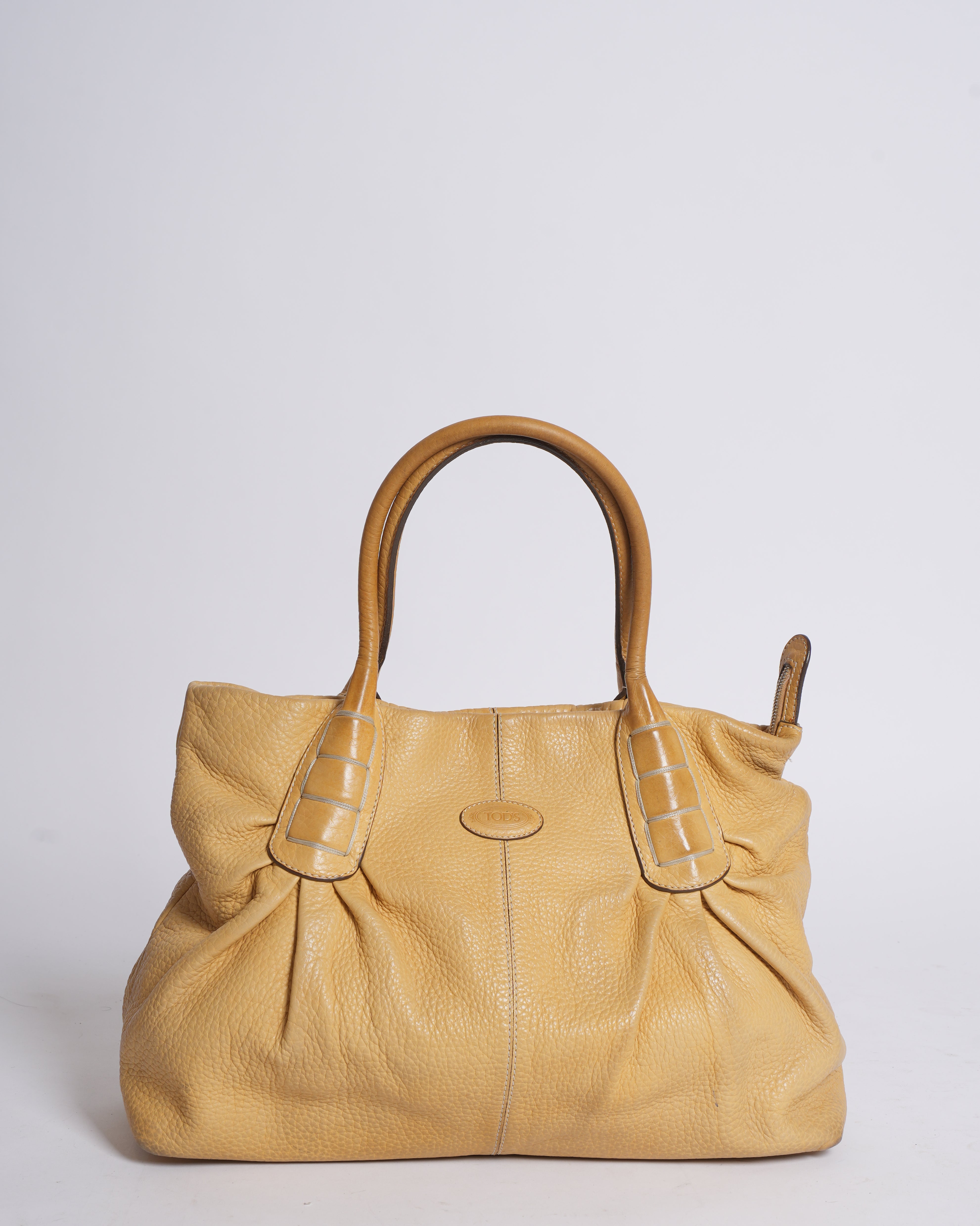 Tods Pebbled Leather Mustard Handbag