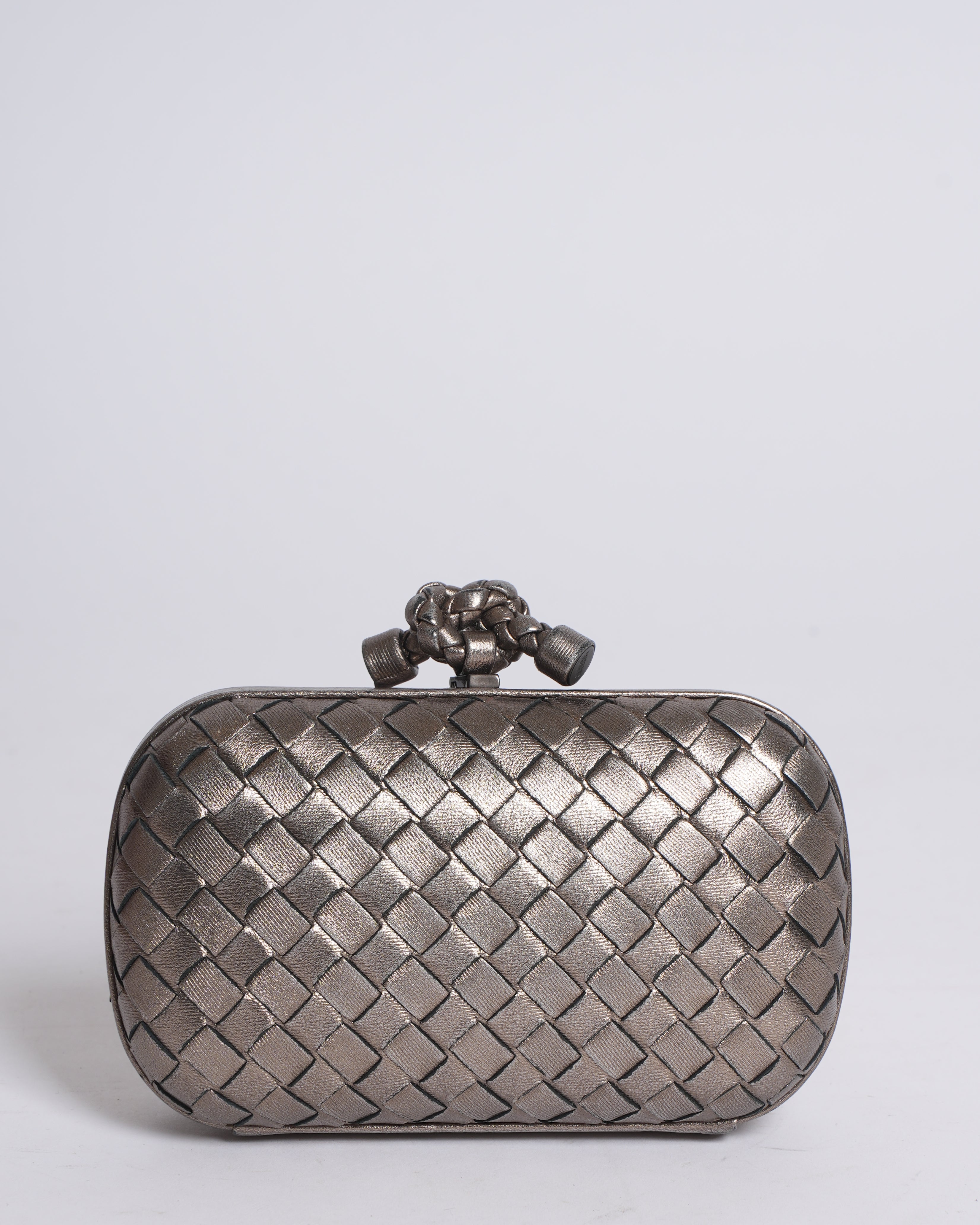 Bottega Veneta Silver Knot Clutch With FLoral Detailing