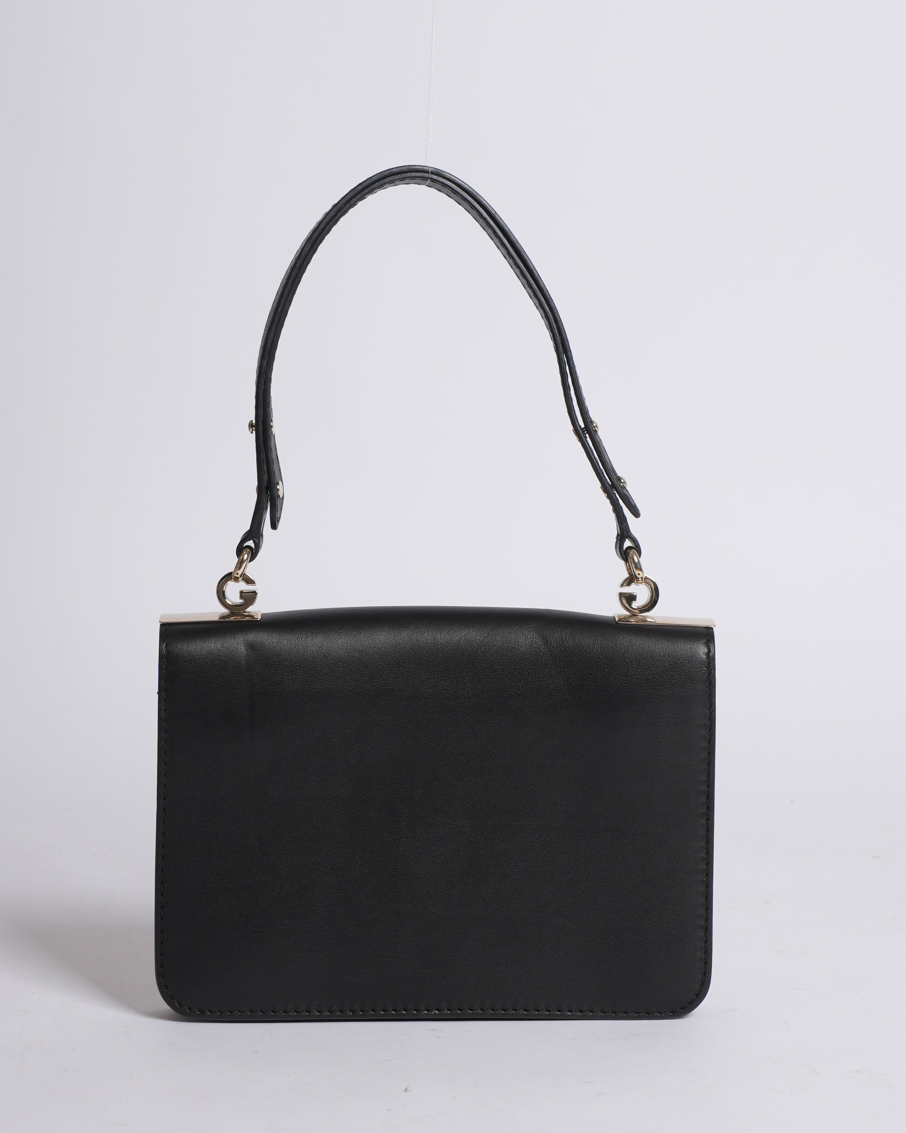Gucci Black Leather 1973 Flap Top Handle Bag