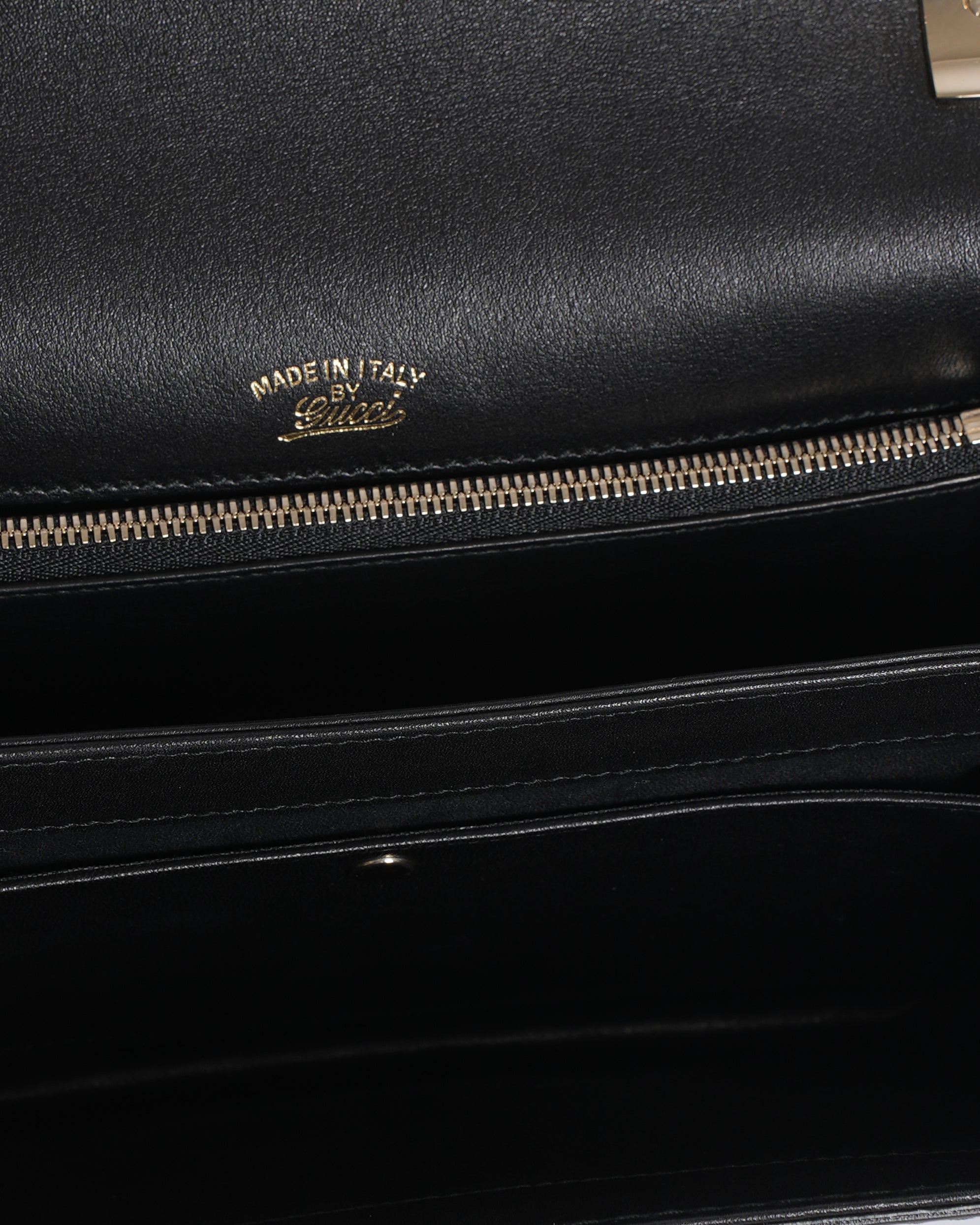Gucci Black Leather 1973 Flap Top Handle Bag