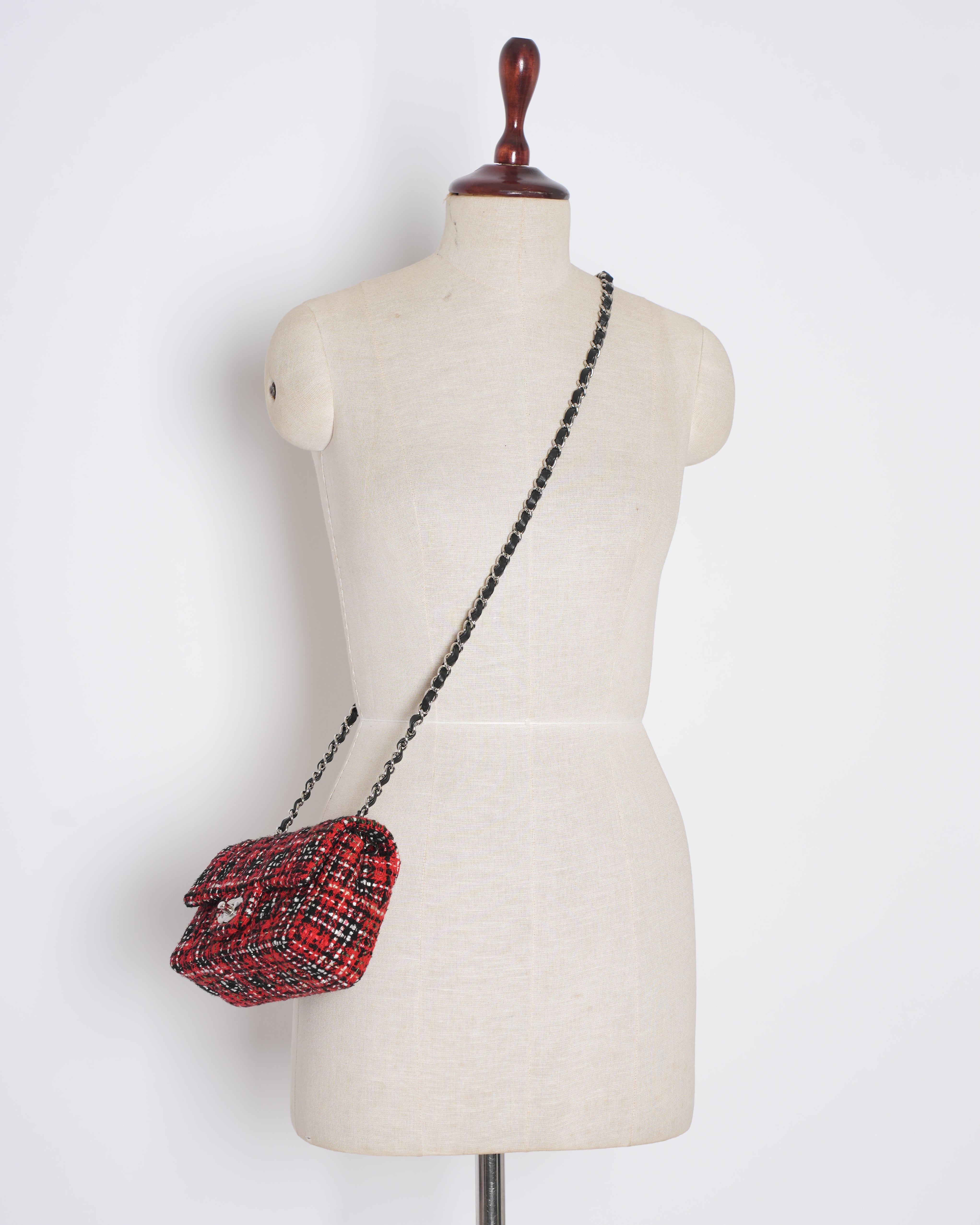 New Chanel Red Mini Tweed Single Flap Bag