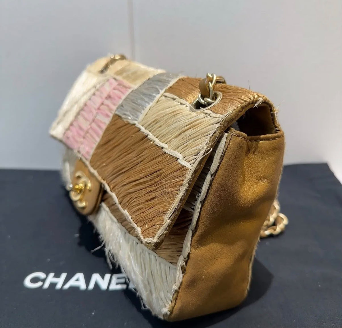 Chanel Multicolor Patchwork Raffia Classic Flap Bag