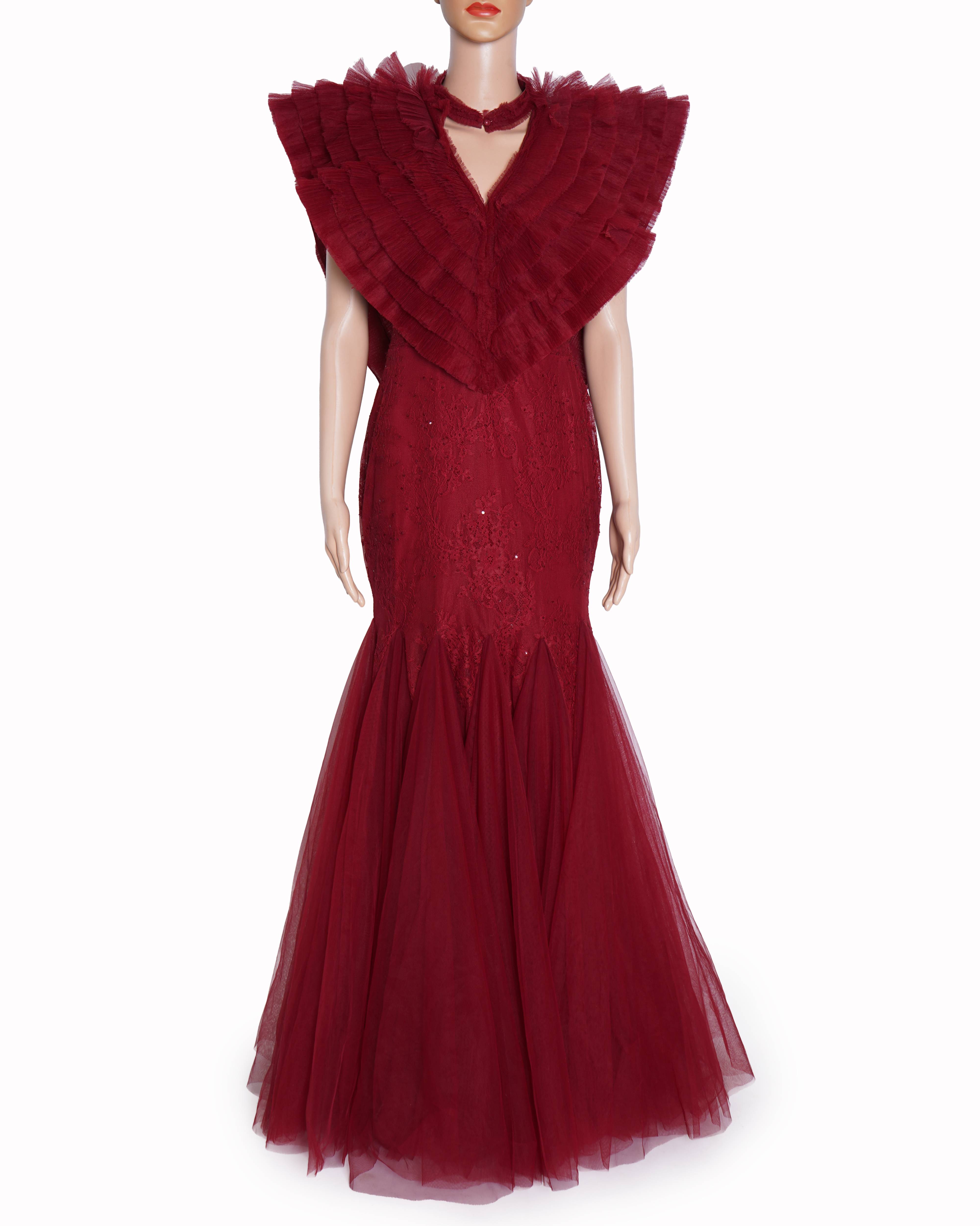 Supriya munjal red ruffle mermaid gown