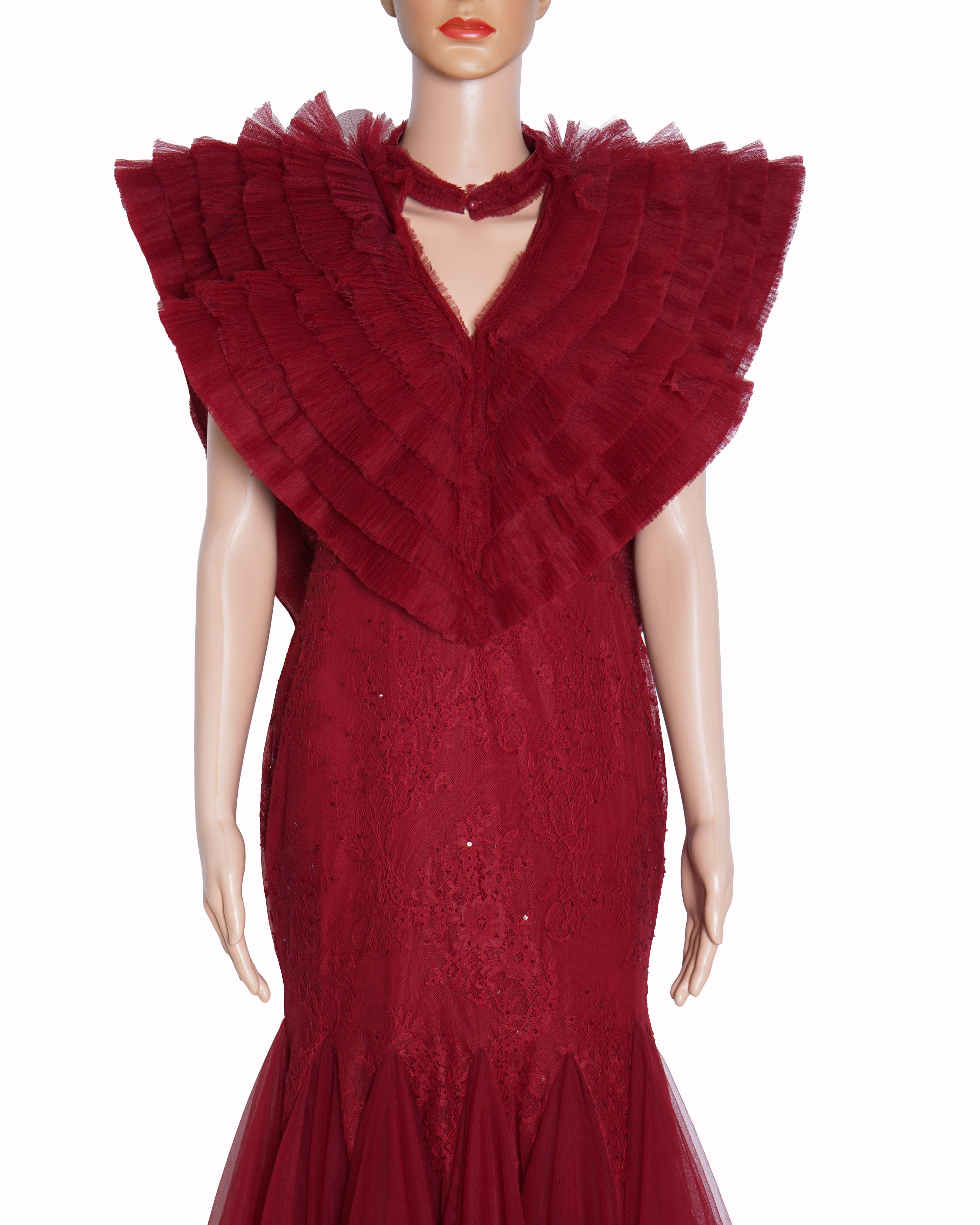 Supriya munjal red ruffle mermaid gown