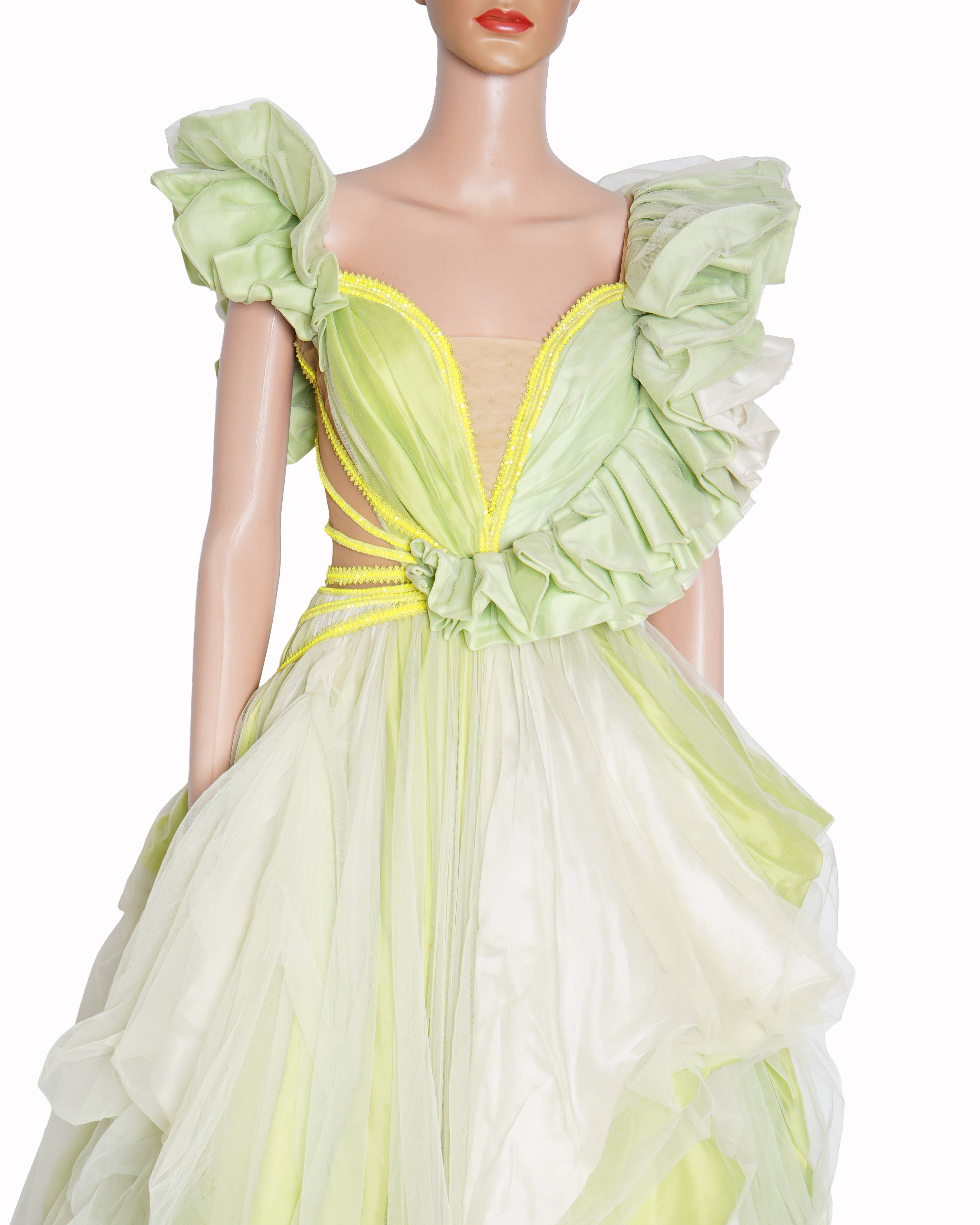 Shantanu & Nikhil Gown In Green & White