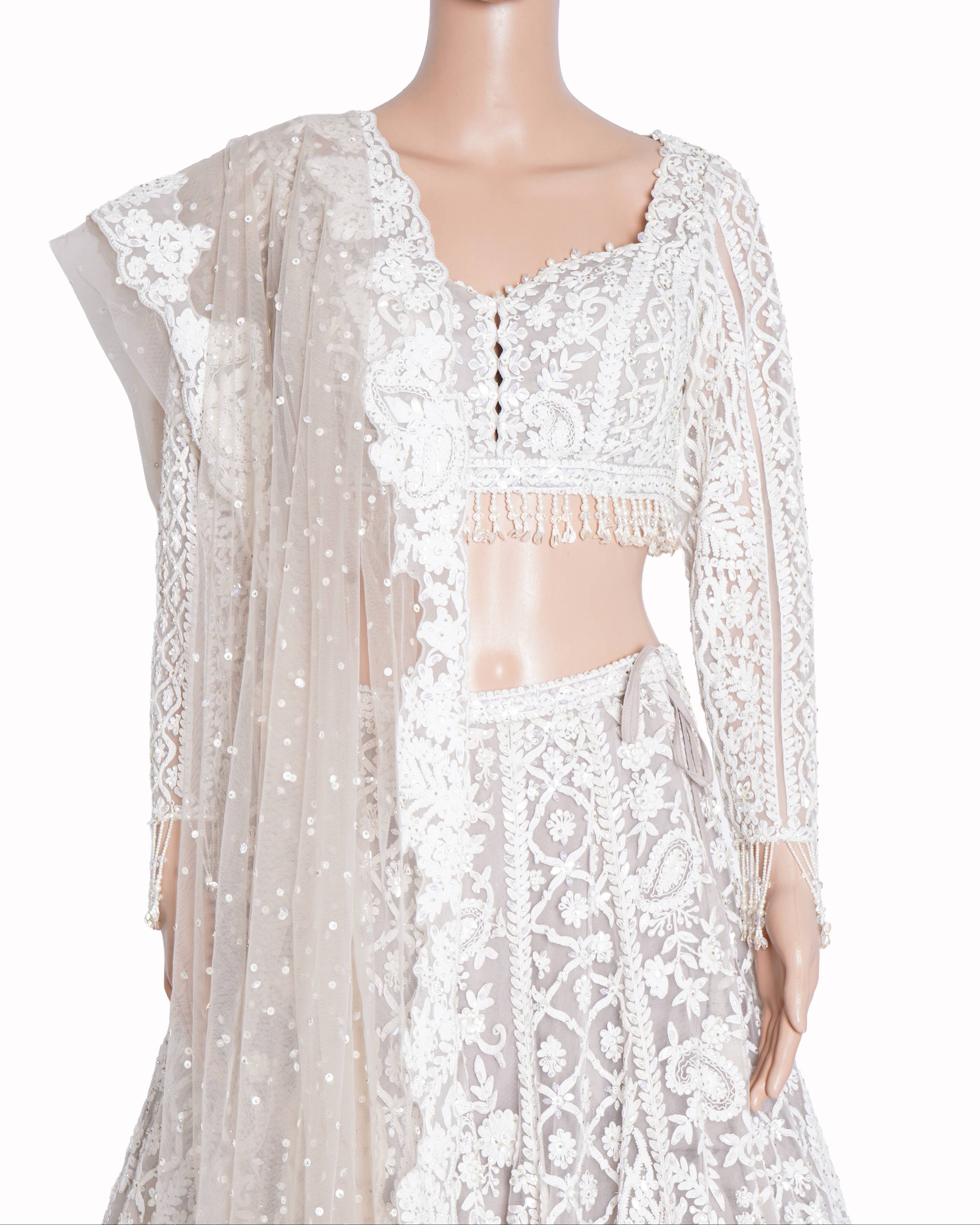 Seema Gujral Off-White Abstract Dori Lehenga Set