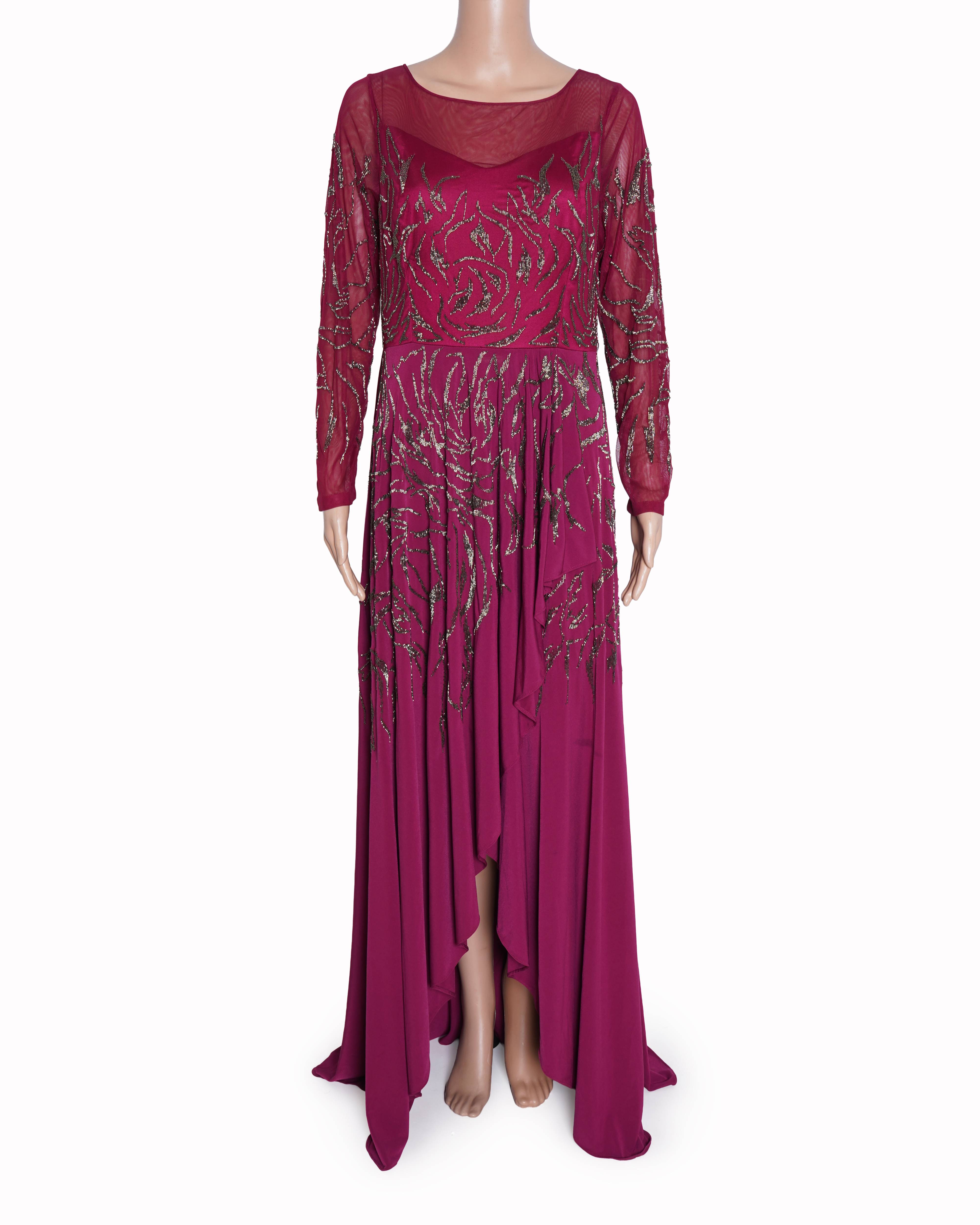 New Ranna Gill Gown In Burgundy With Full Sleeves
