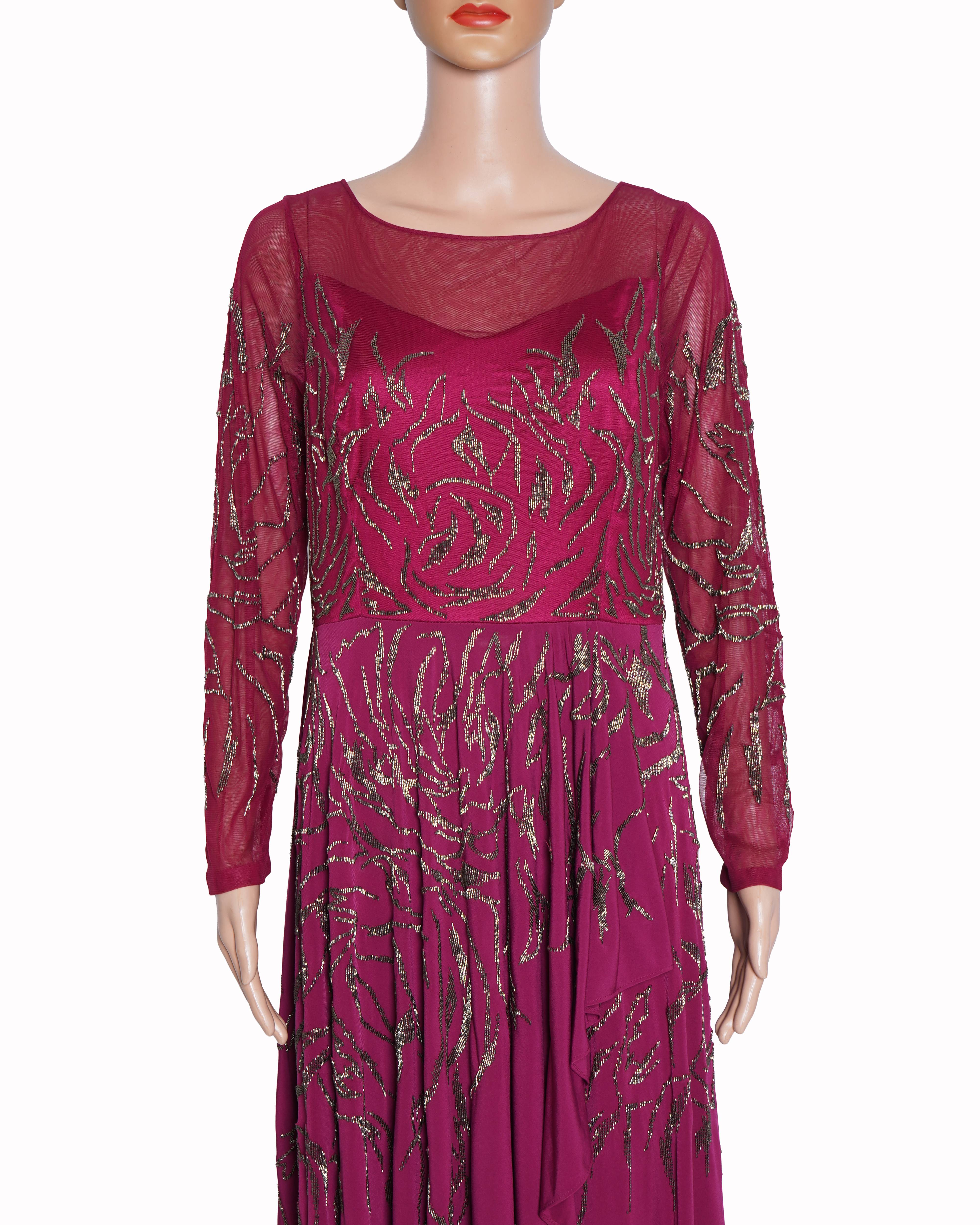 New Ranna Gill Gown In Burgundy With Full Sleeves
