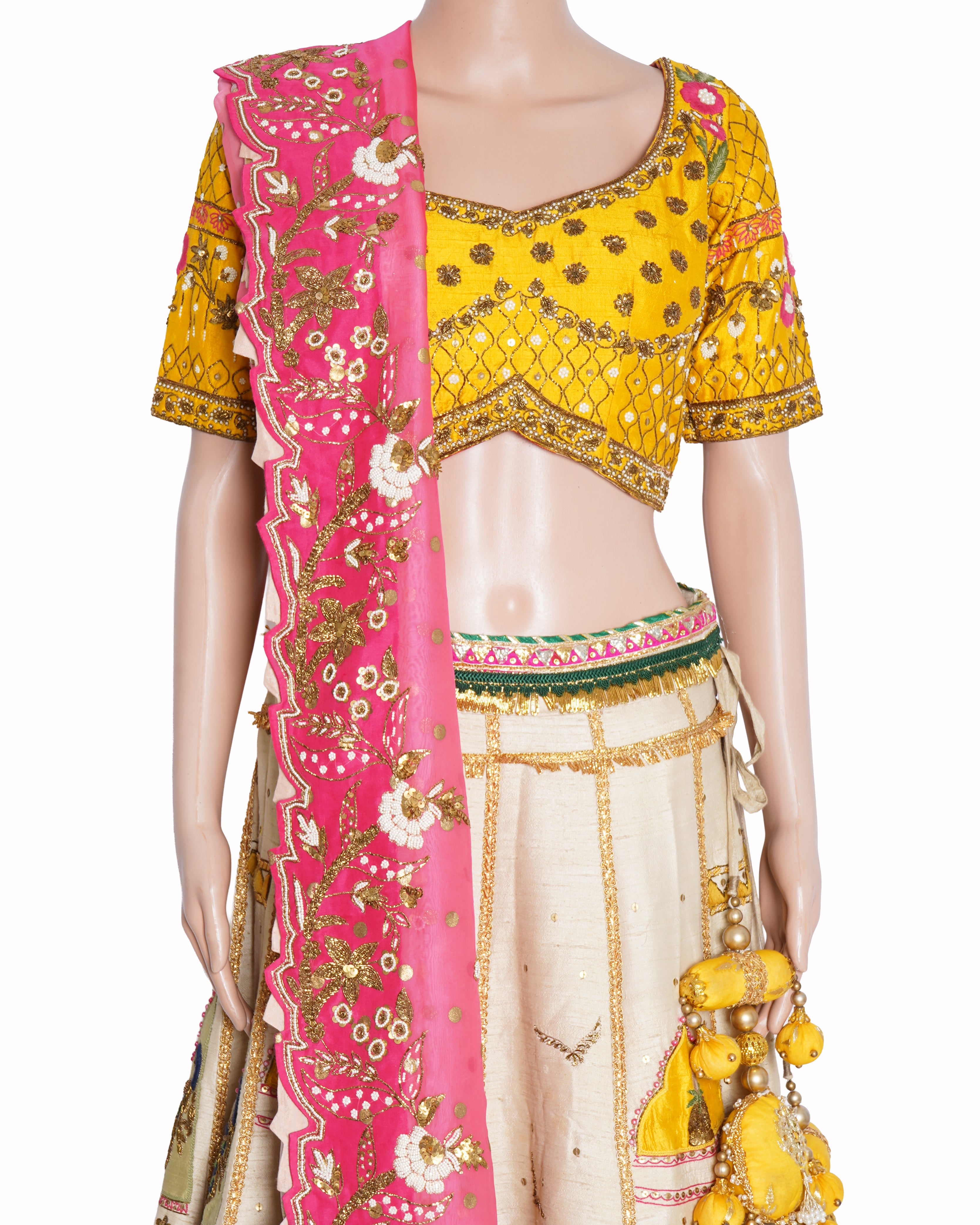 Gazal Gupta off-white and pink embroidered lehenga