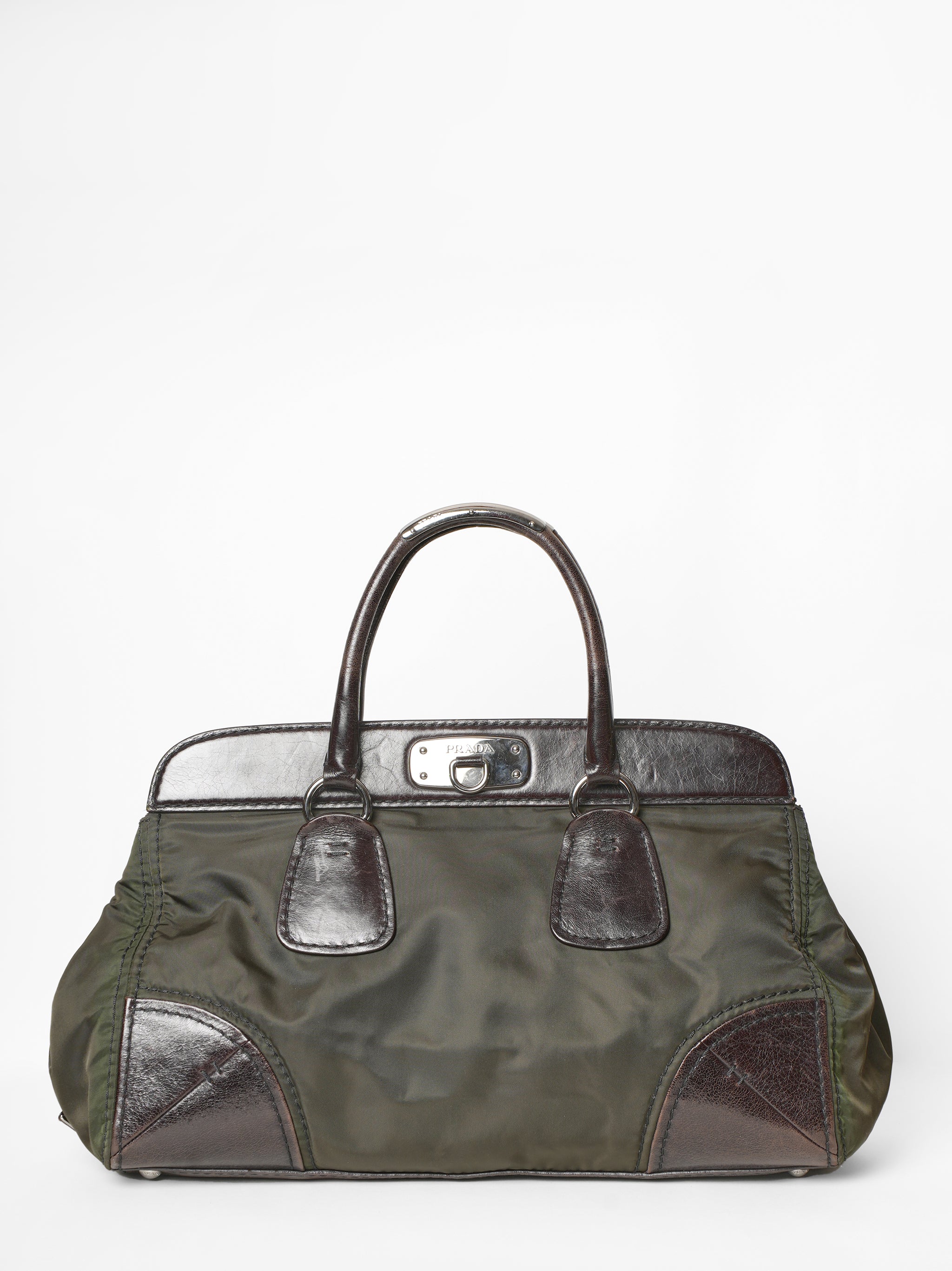 Prada leather best sale trimmed shoulder bag