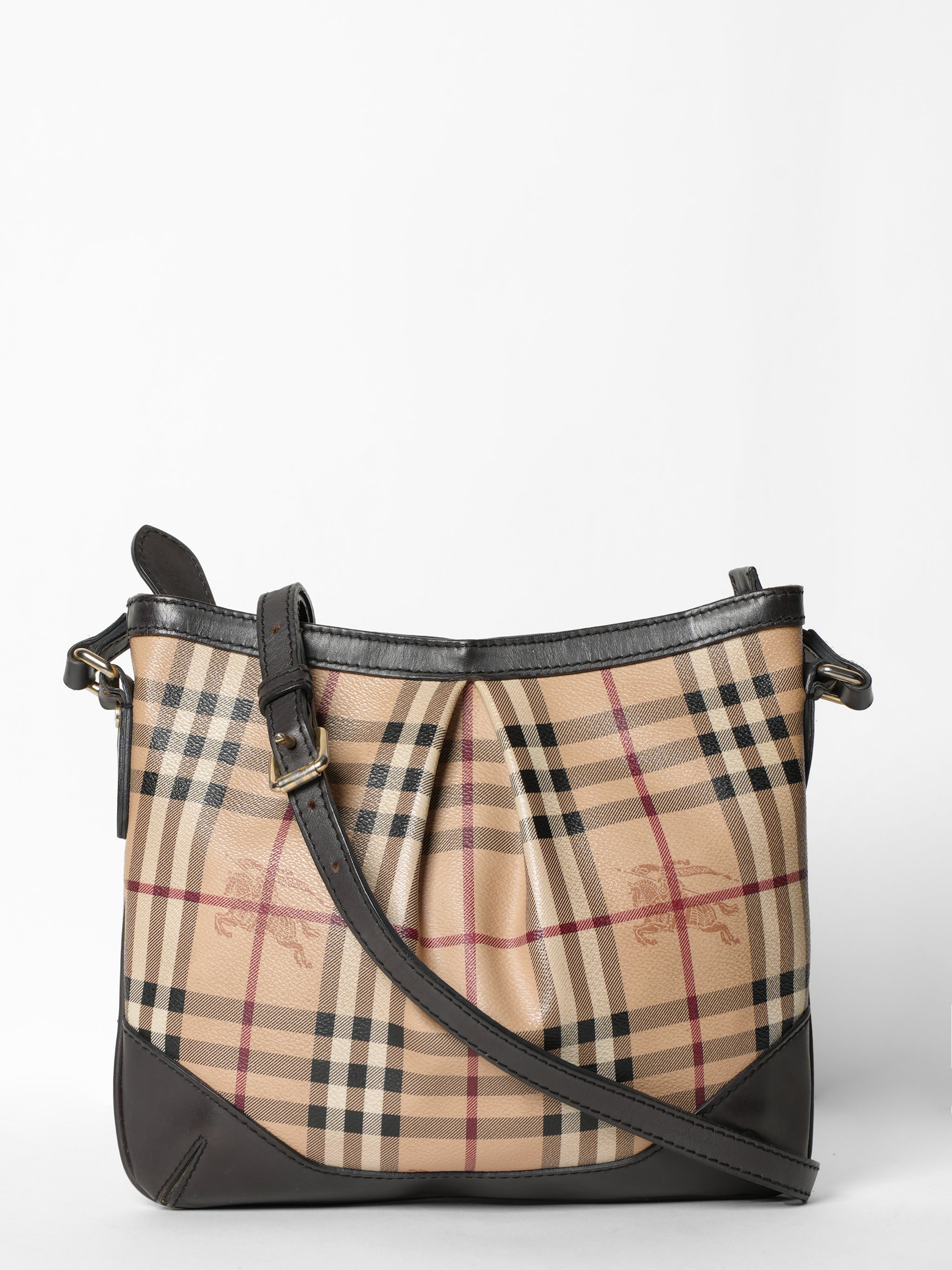 Burberry Beige Haymarket Check Coated Canvas And Leather Hartham Crossbody  Bag
