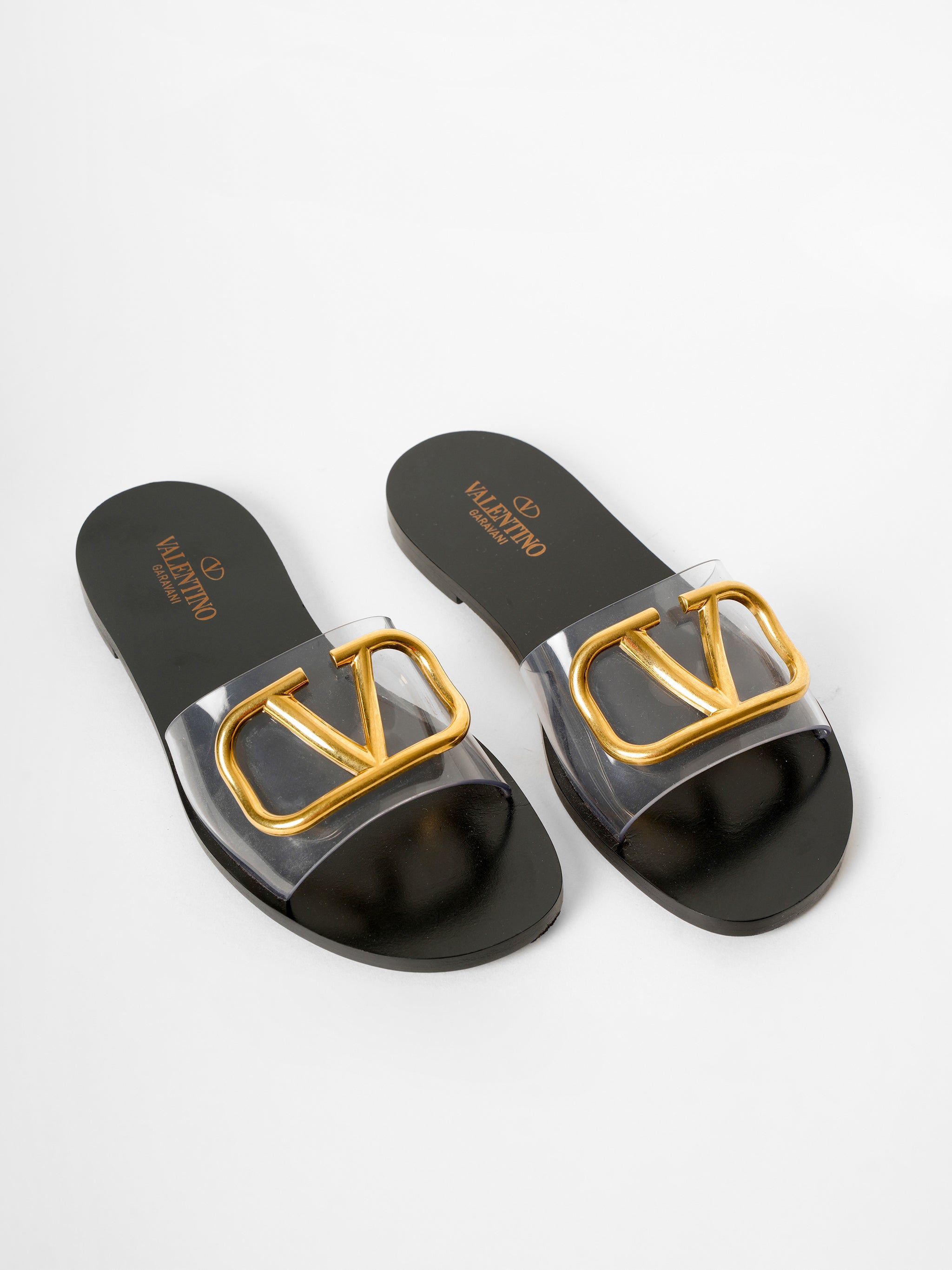 New Valentino Garavani Transparent V logo Slides