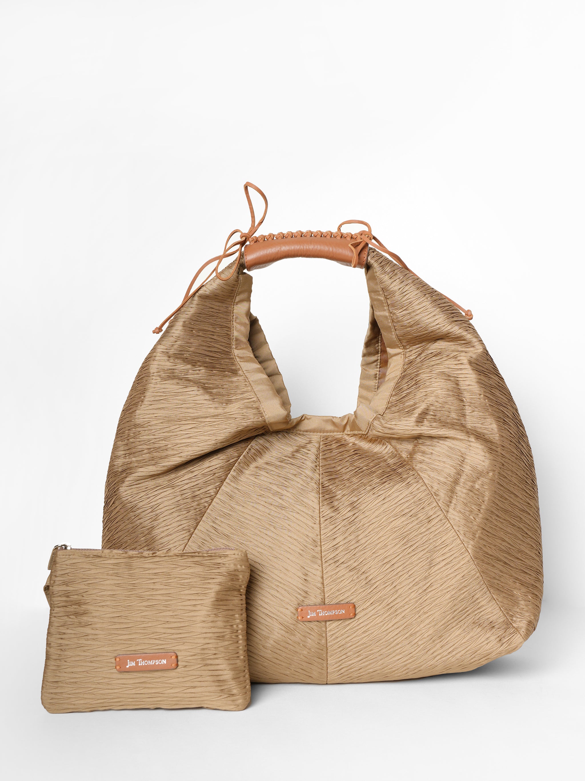 *New* Jim Thompson Pleated Silk Small Hobo Bag With Matching Detachable Pouch