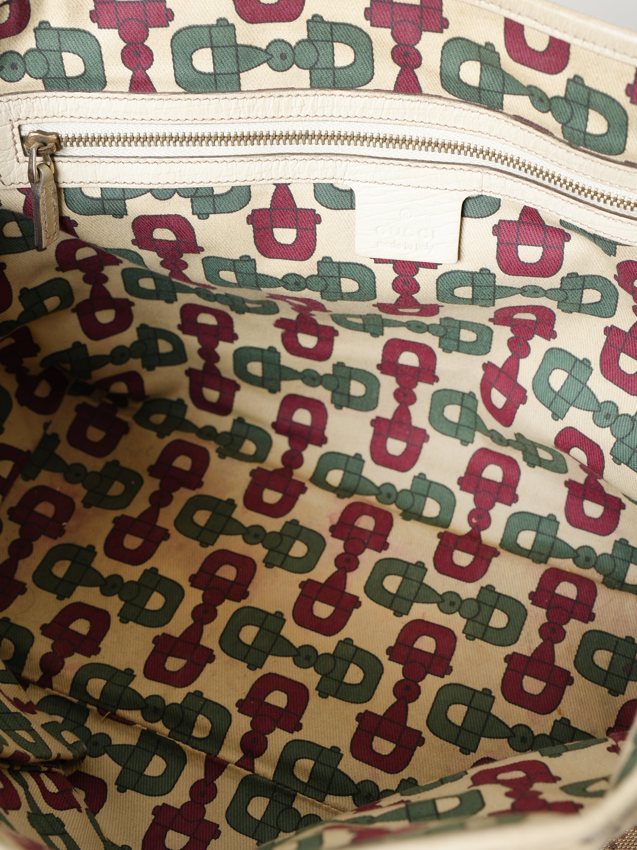 Gucci Jolicoeur Striped Charm Beige GG Canvas Tote Bag