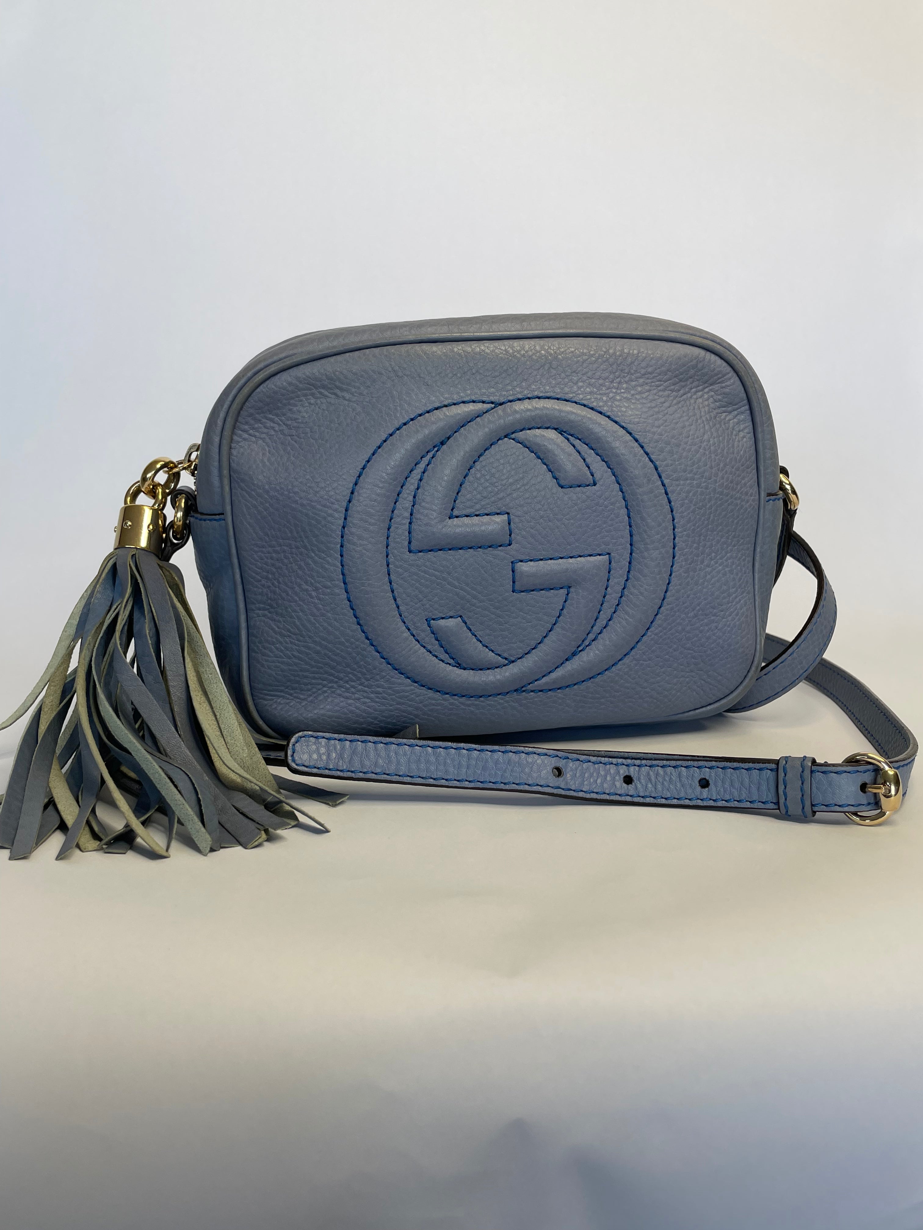 Gucci Pebbled Calfskin Small Soho Disco Bag Periwinkle