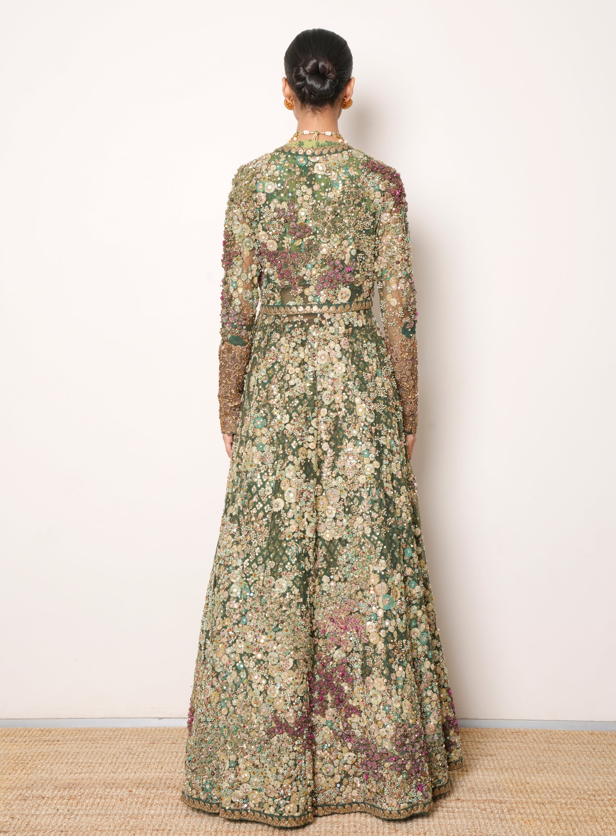 Sabyasachi Green Lehenga With Heavy Zari & Sequins Work Jacket
