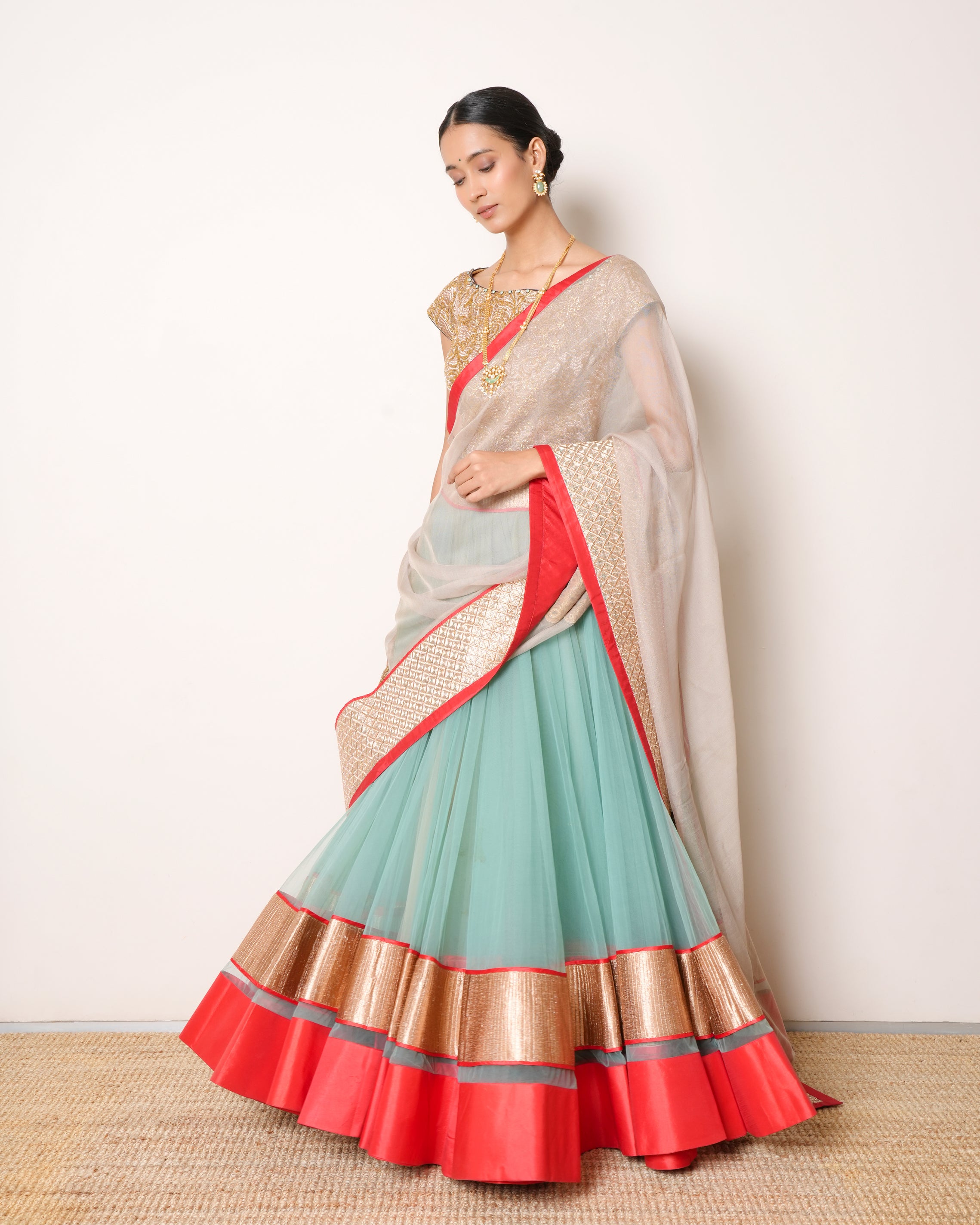 Jade Sea Blue & Golden Lehenga
