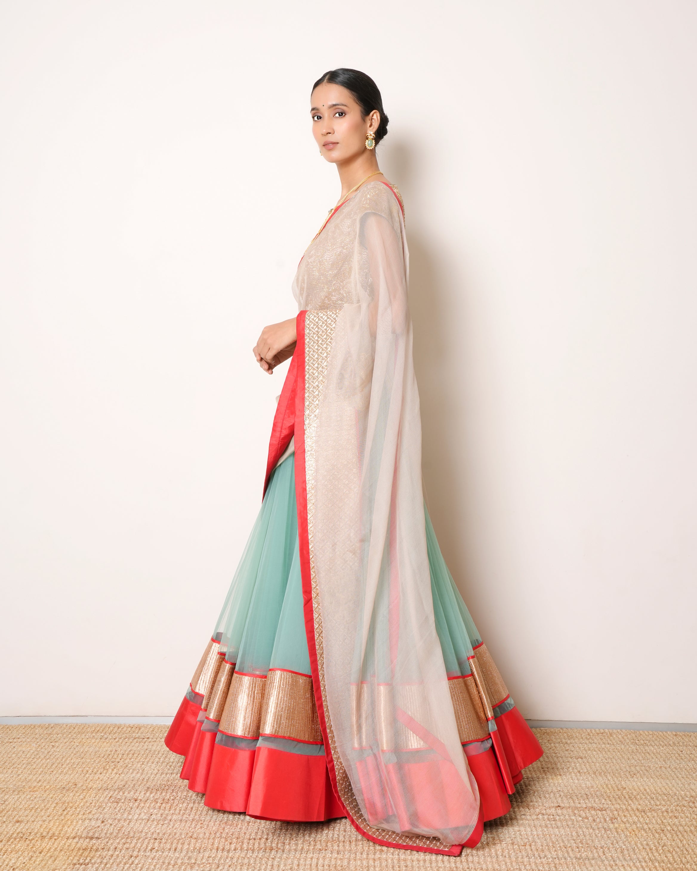 Jade Sea Blue & Golden Lehenga