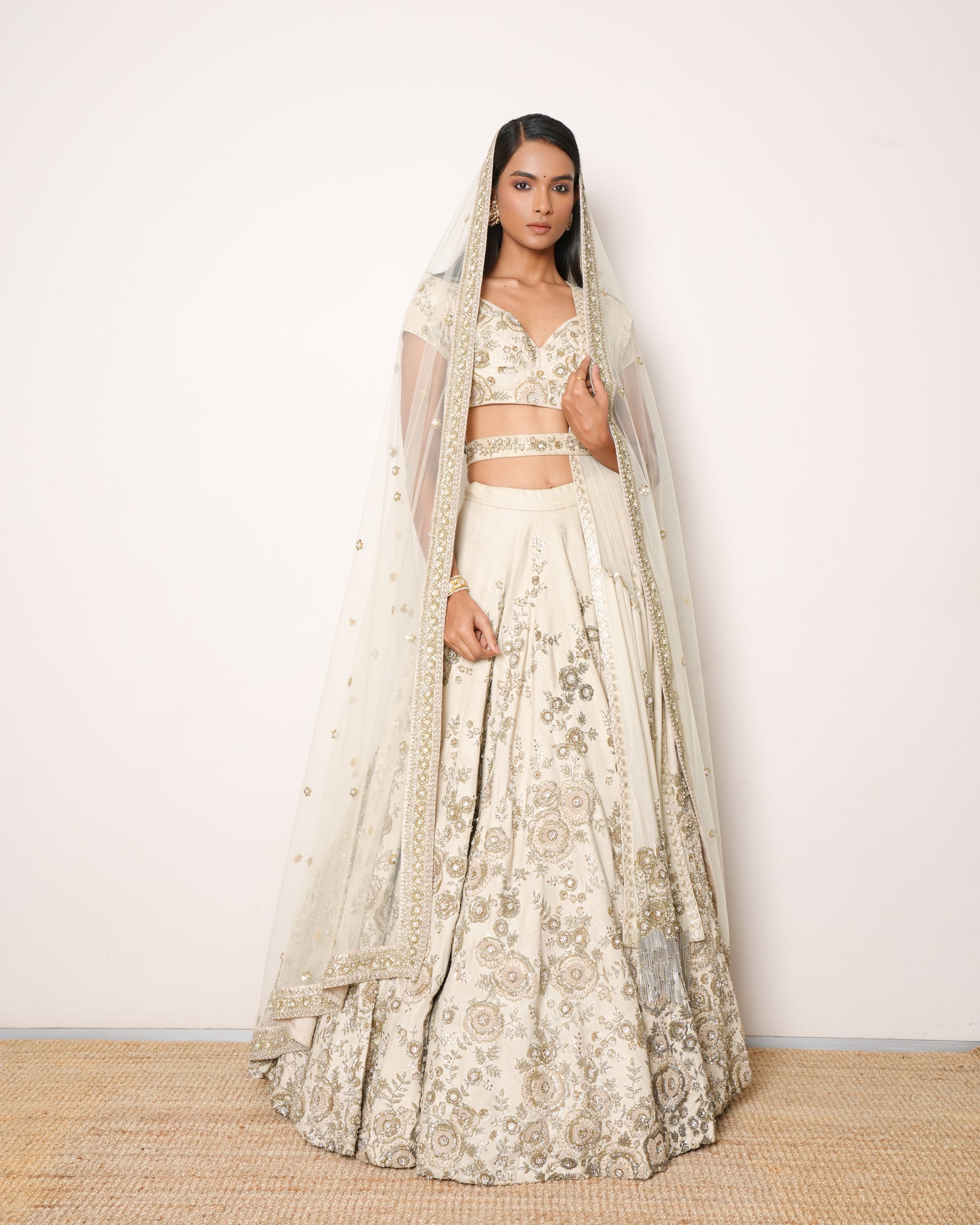 Sabyasachi Beige Lehenga With Heavy Zari & Sequins Work