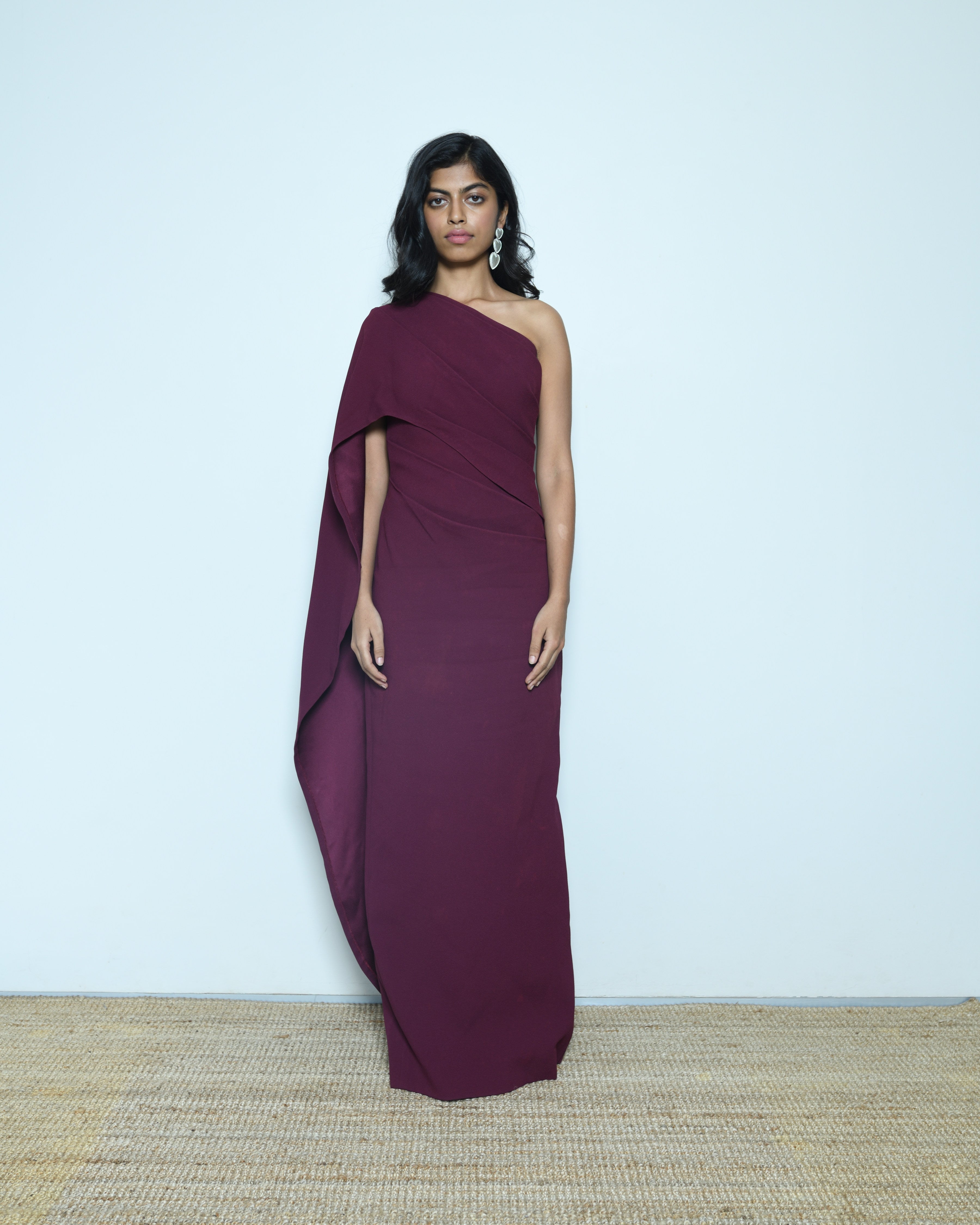 Monisha Jaisingh One Shoulder Gown with a Cape