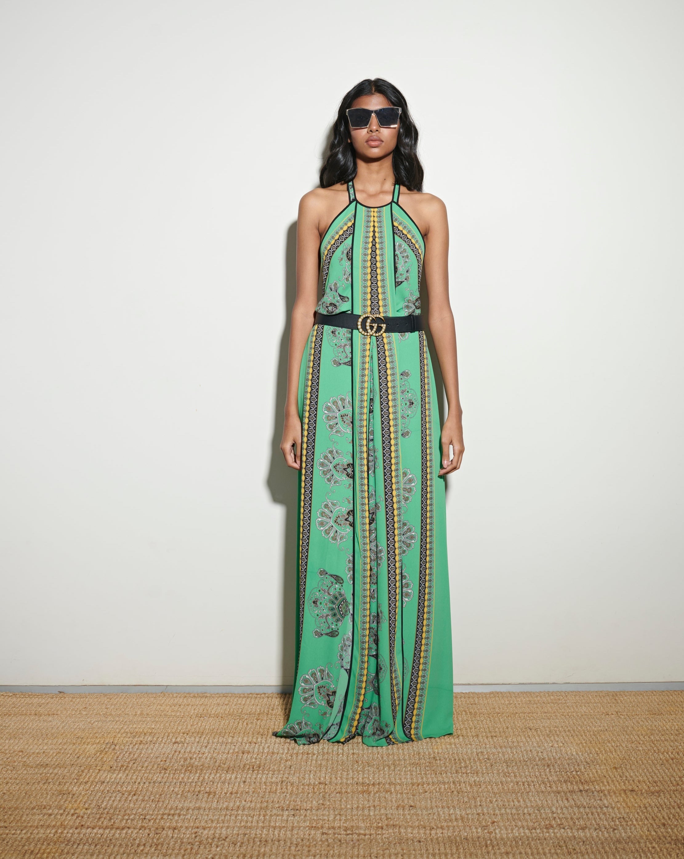 Bcbgmaxazria Green Printed Backless Dress